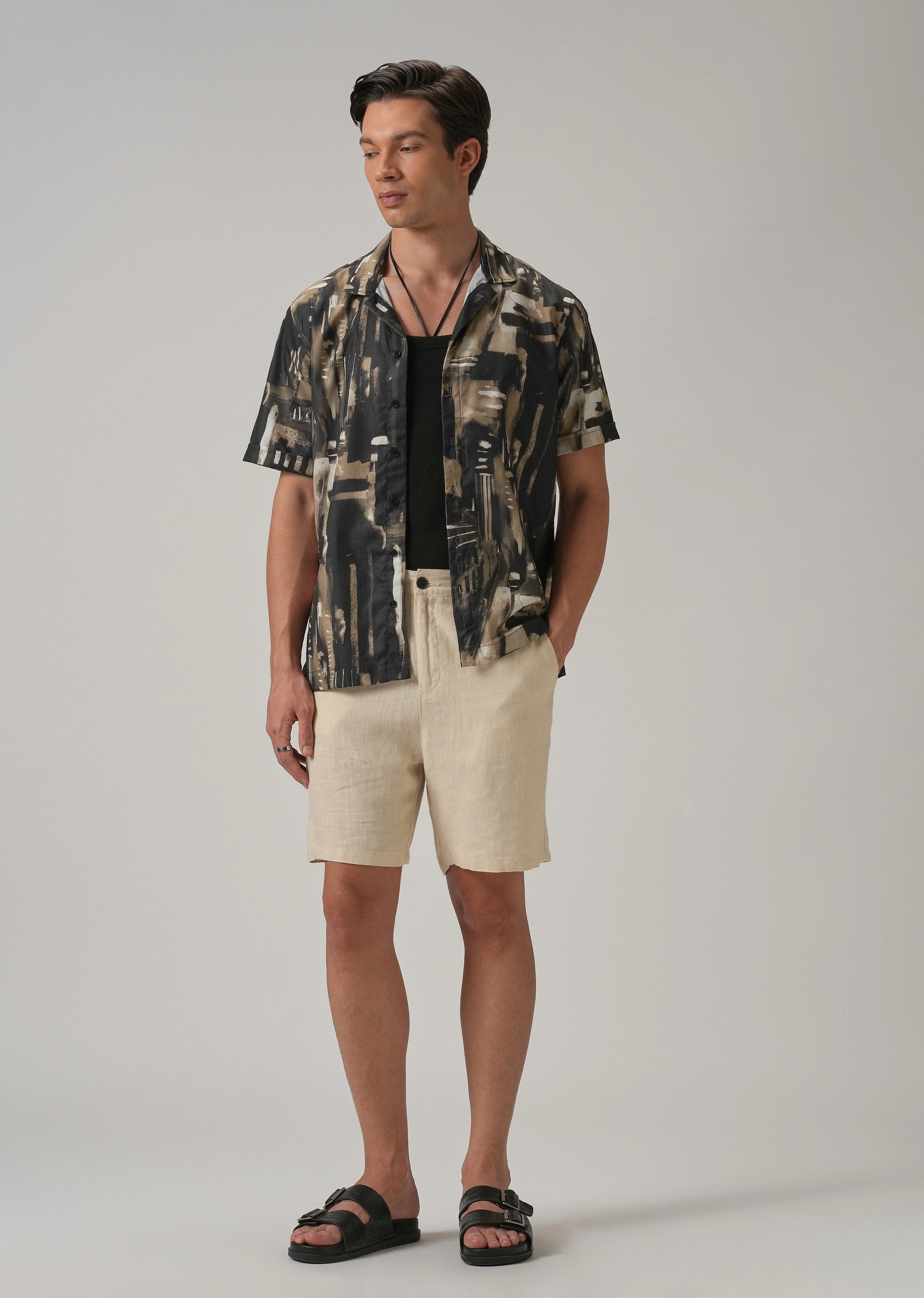 Brown Brush Stroke Half Sleeve Shirt - Image 6