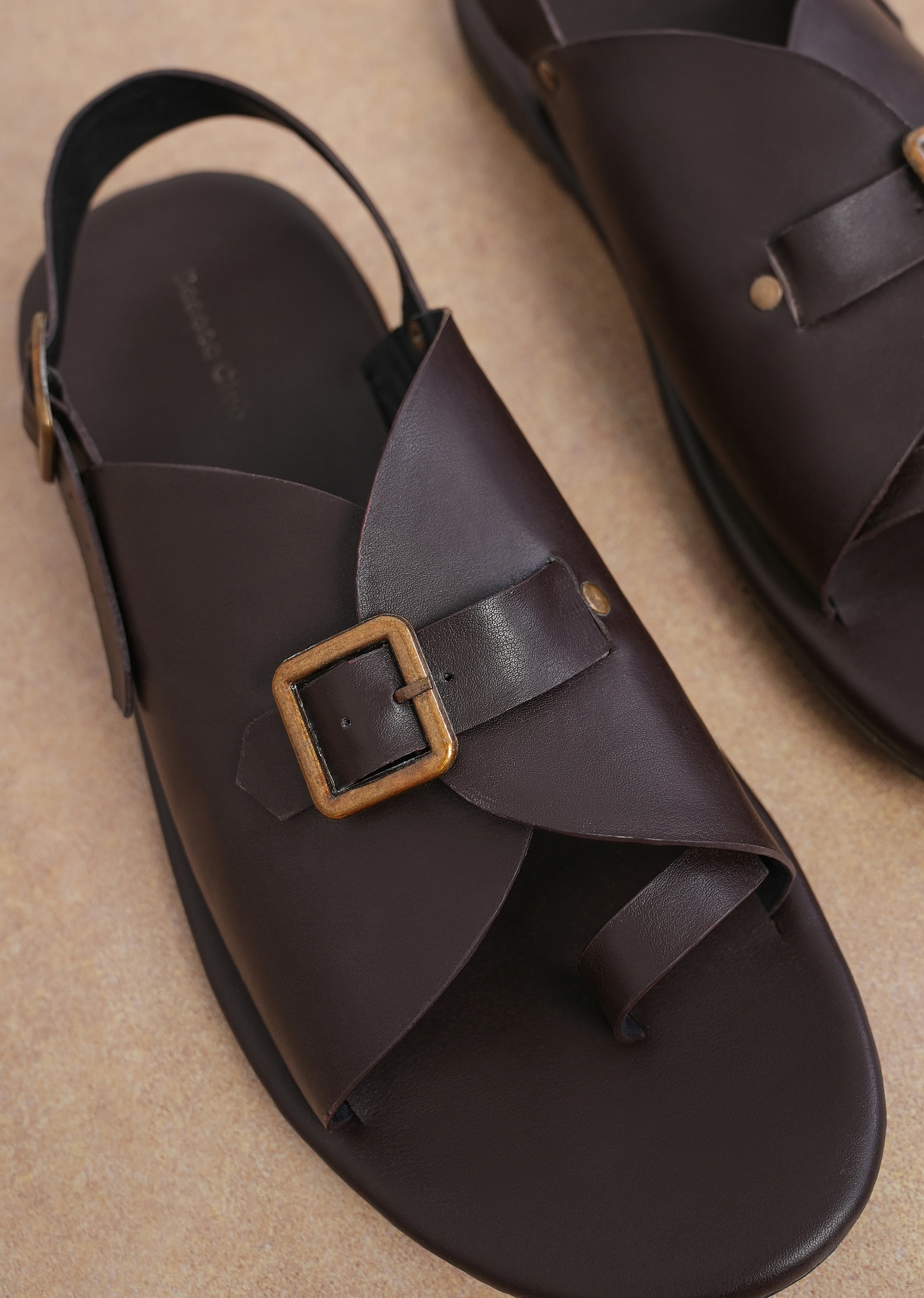 Brown Buckle Detail Cross Strap Sandals - Image 5