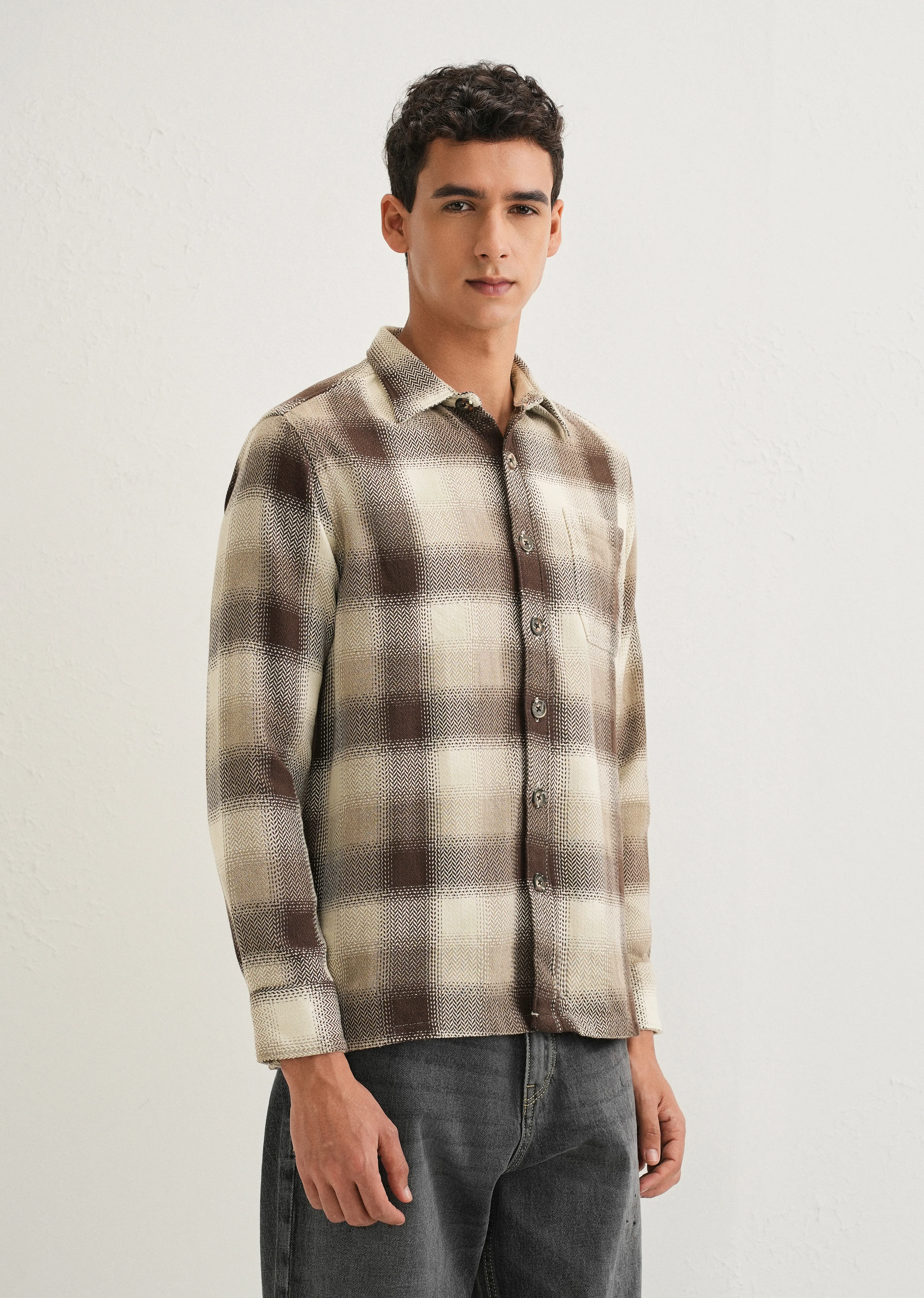 Brown Checked Overshirt - Image 4