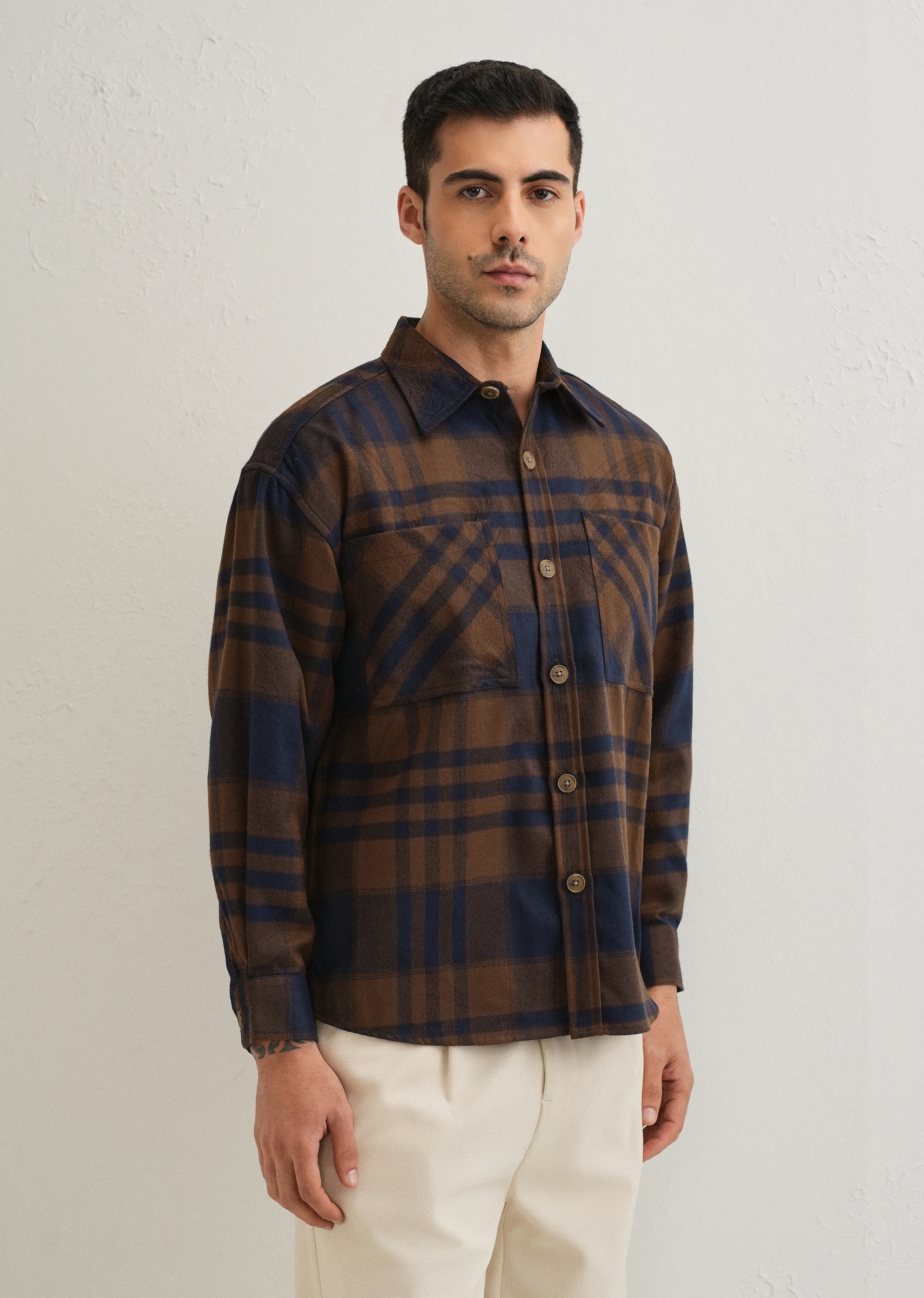 Brown Checked Relaxed Fit Shacket - Image 4