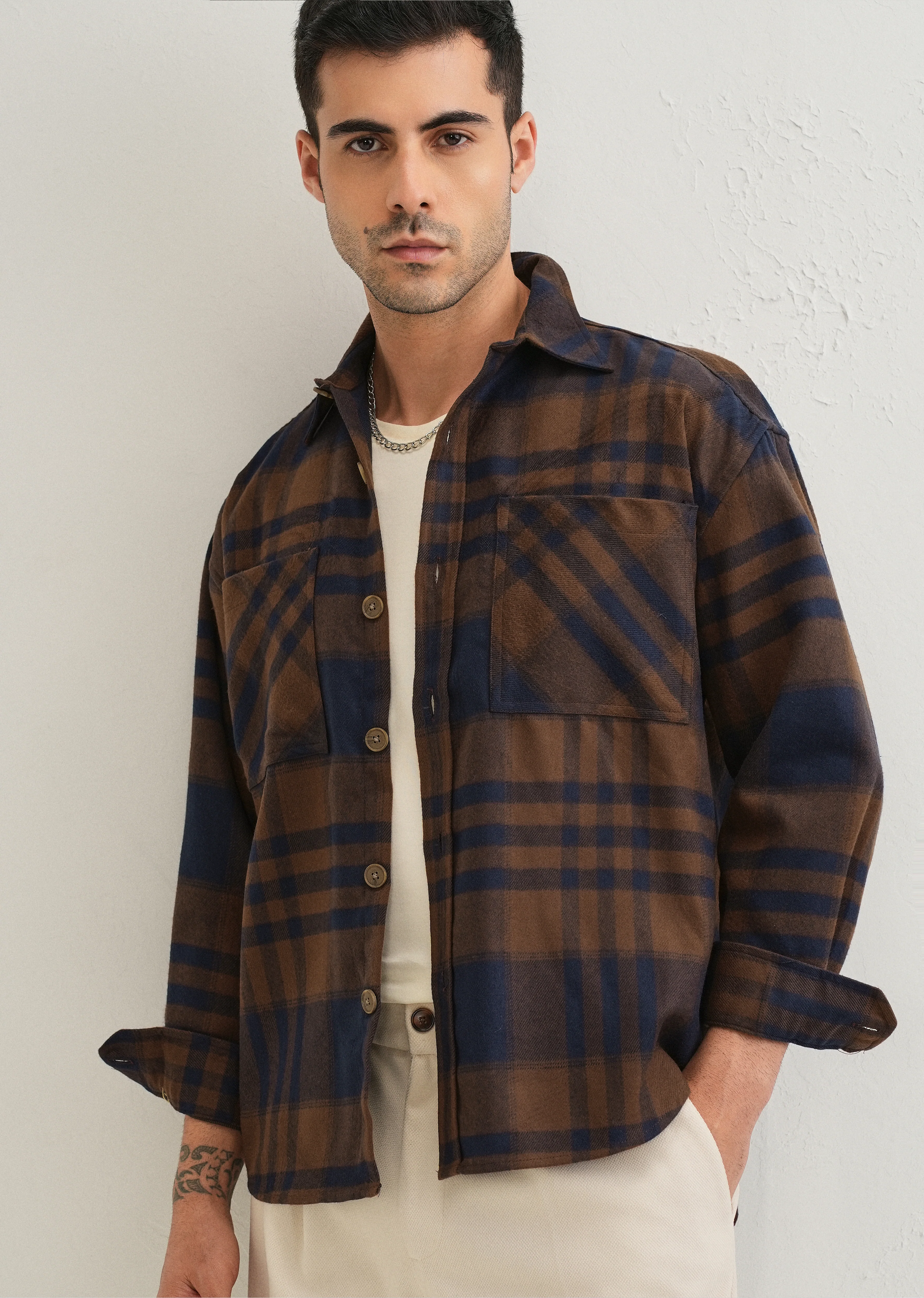 Brown Checked Relaxed Fit Shacket - Image 7
