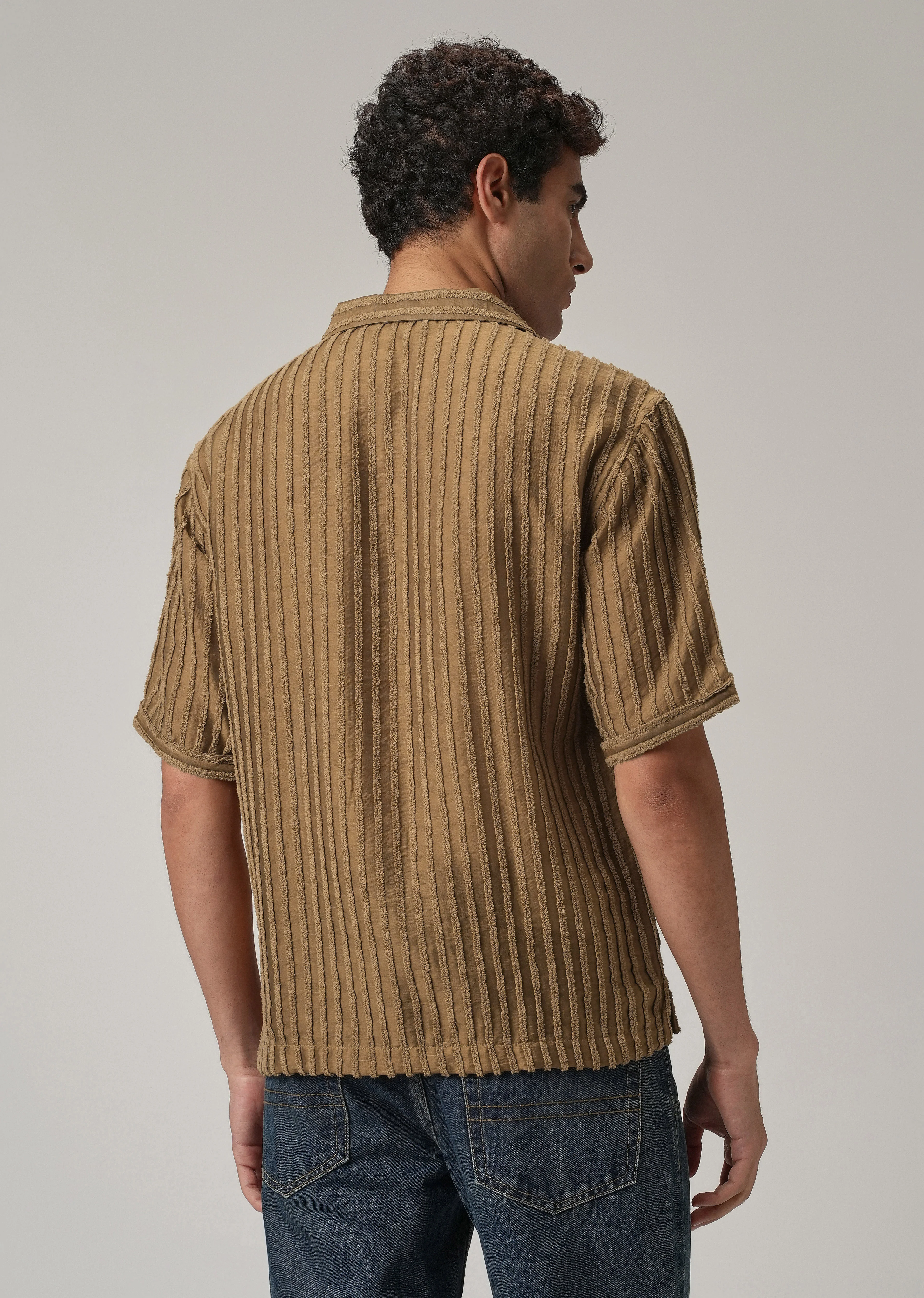 Brown Clip Jacquard Stripe Shirt - Image 2
