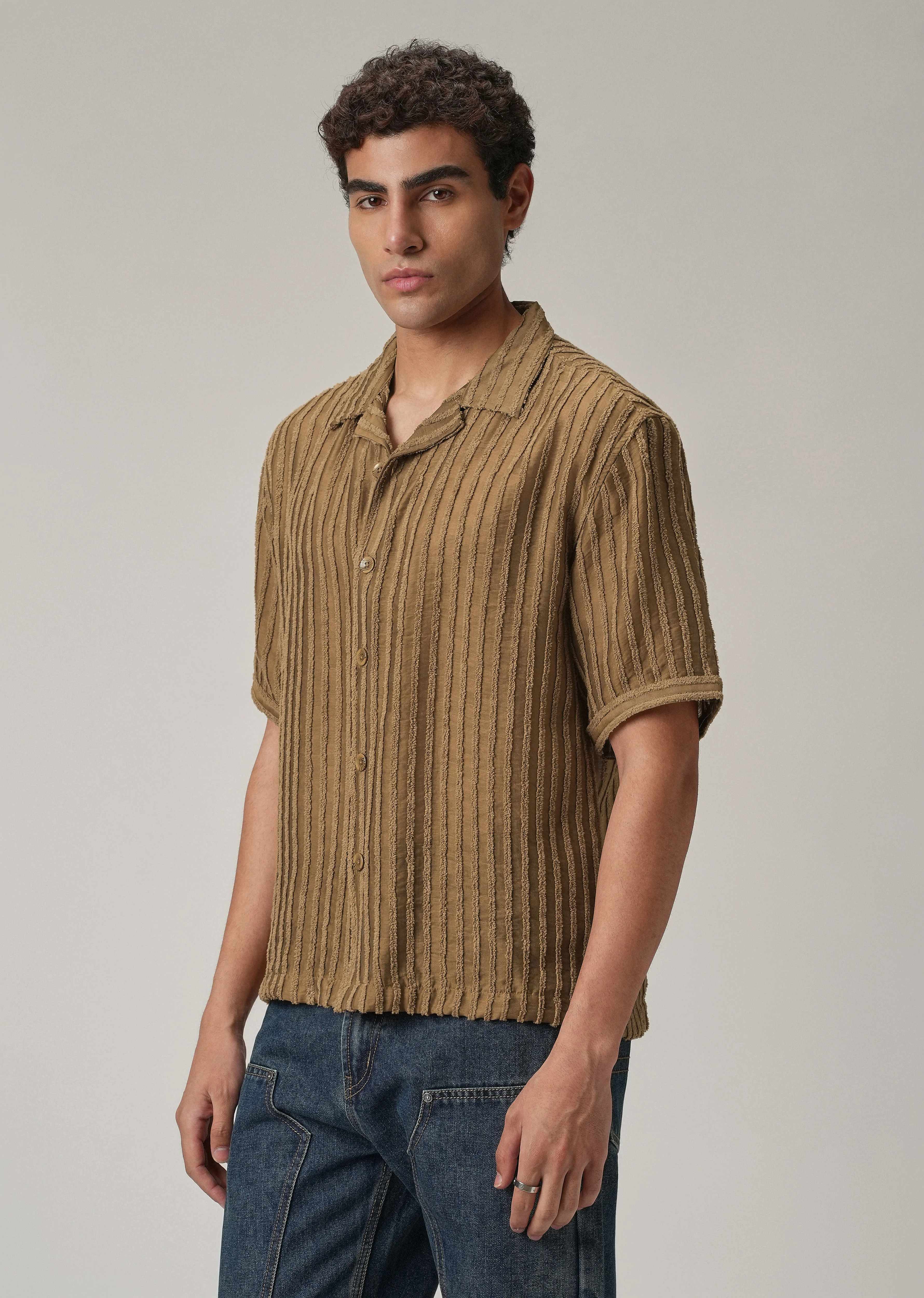 Brown Clip Jacquard Stripe Shirt - Image 4