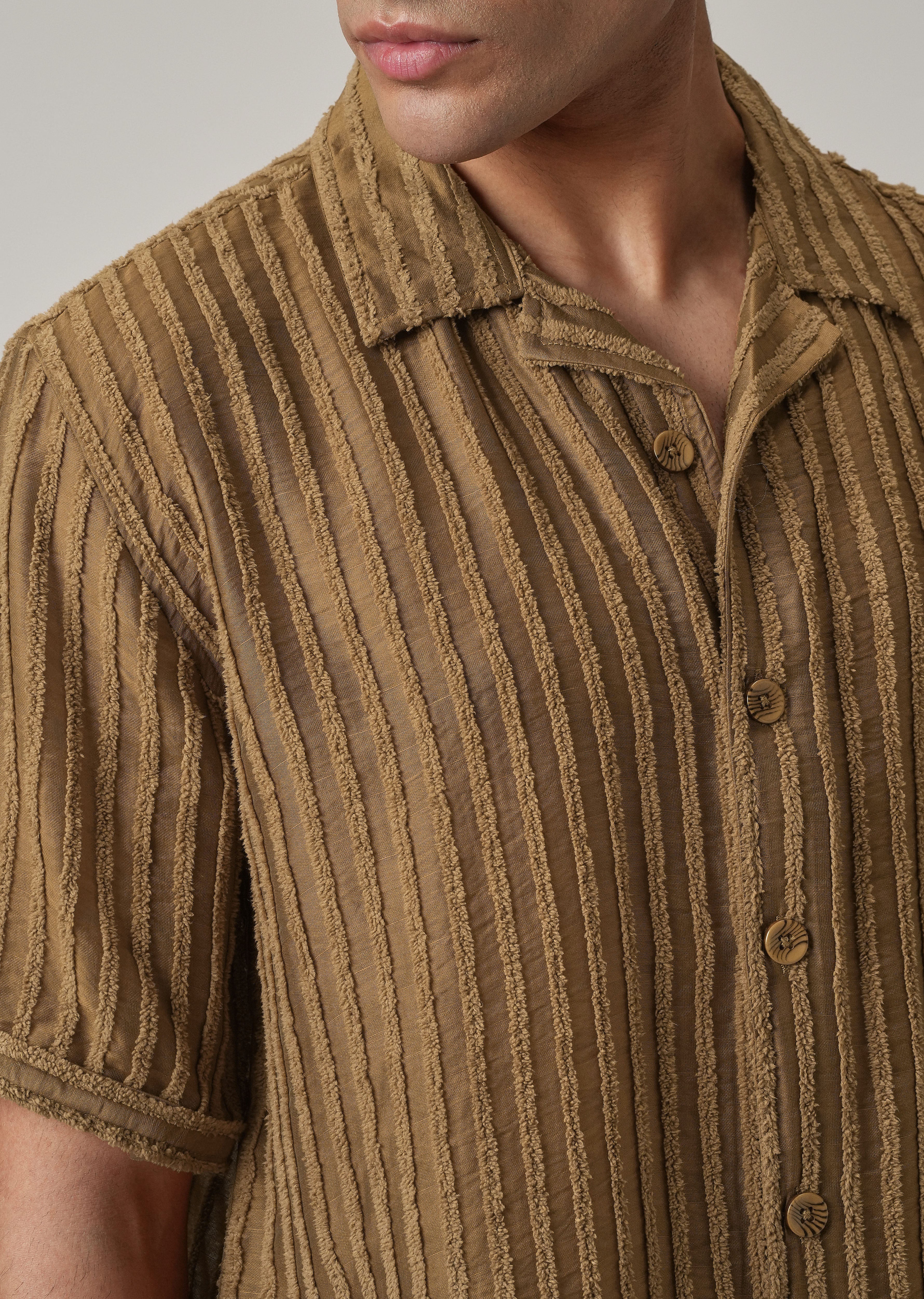 Brown Clip Jacquard Stripe Shirt - Image 5