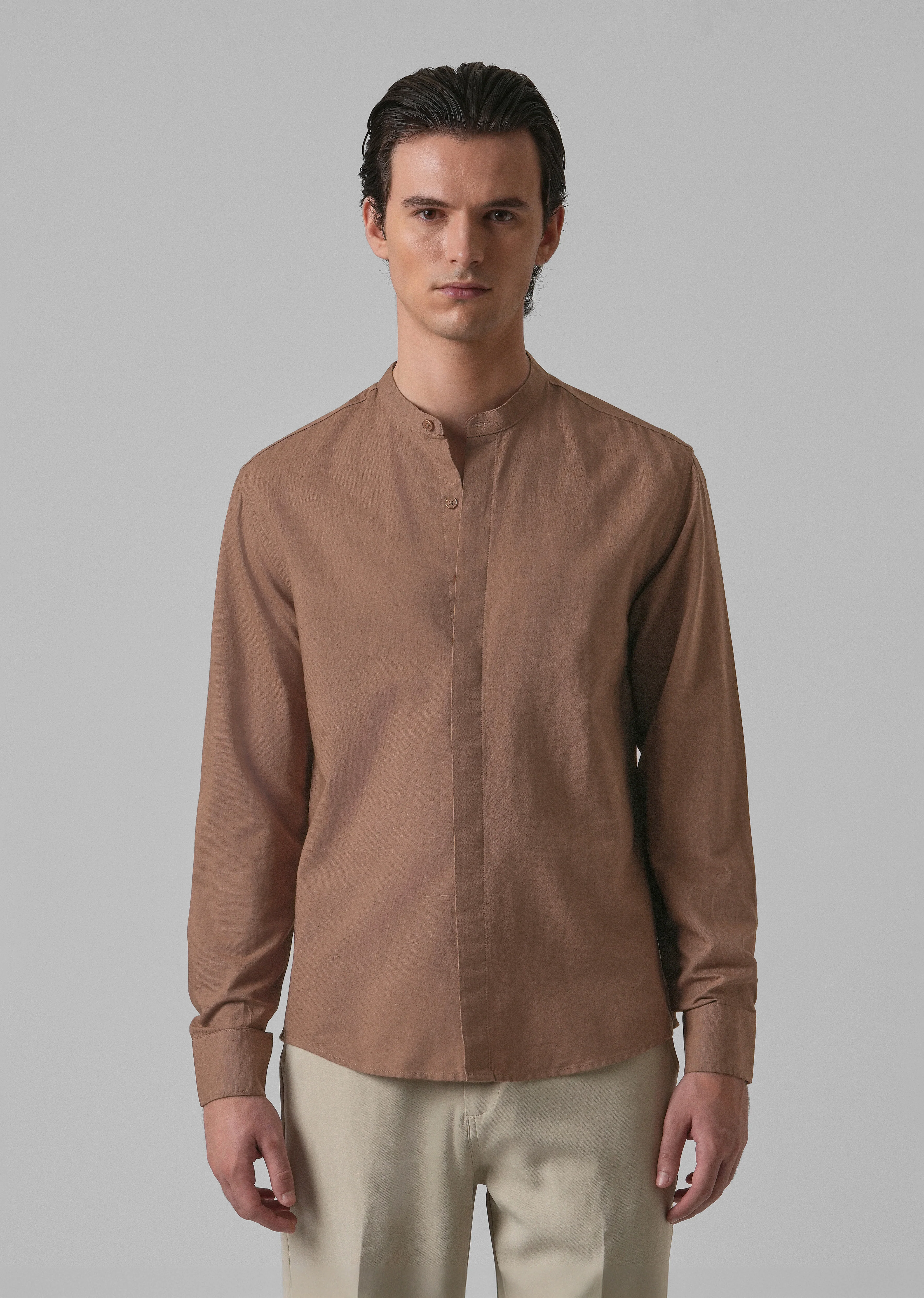 Brown Cotton Linen Shirt - Image 3