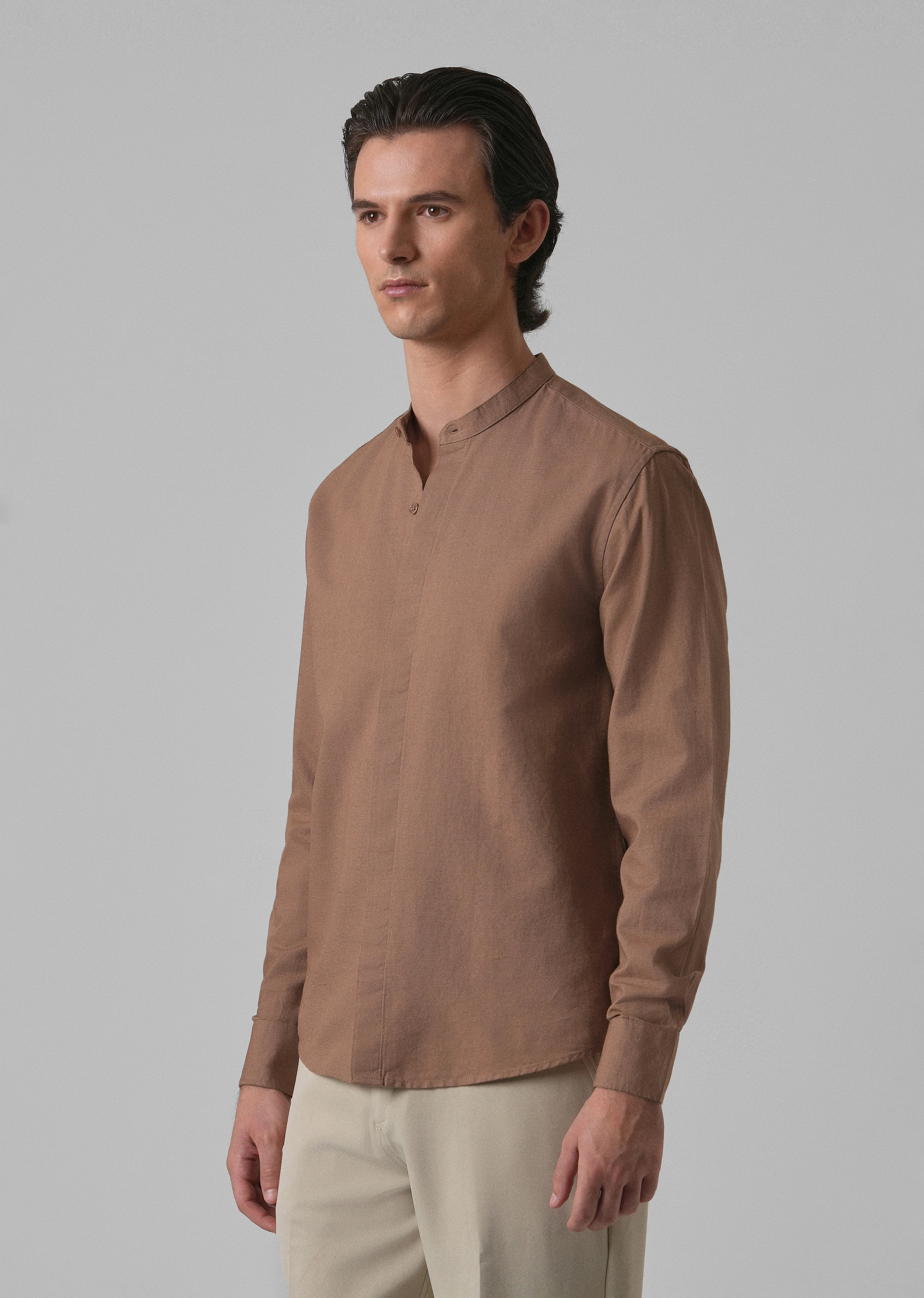 Brown Cotton Linen Shirt - Image 4