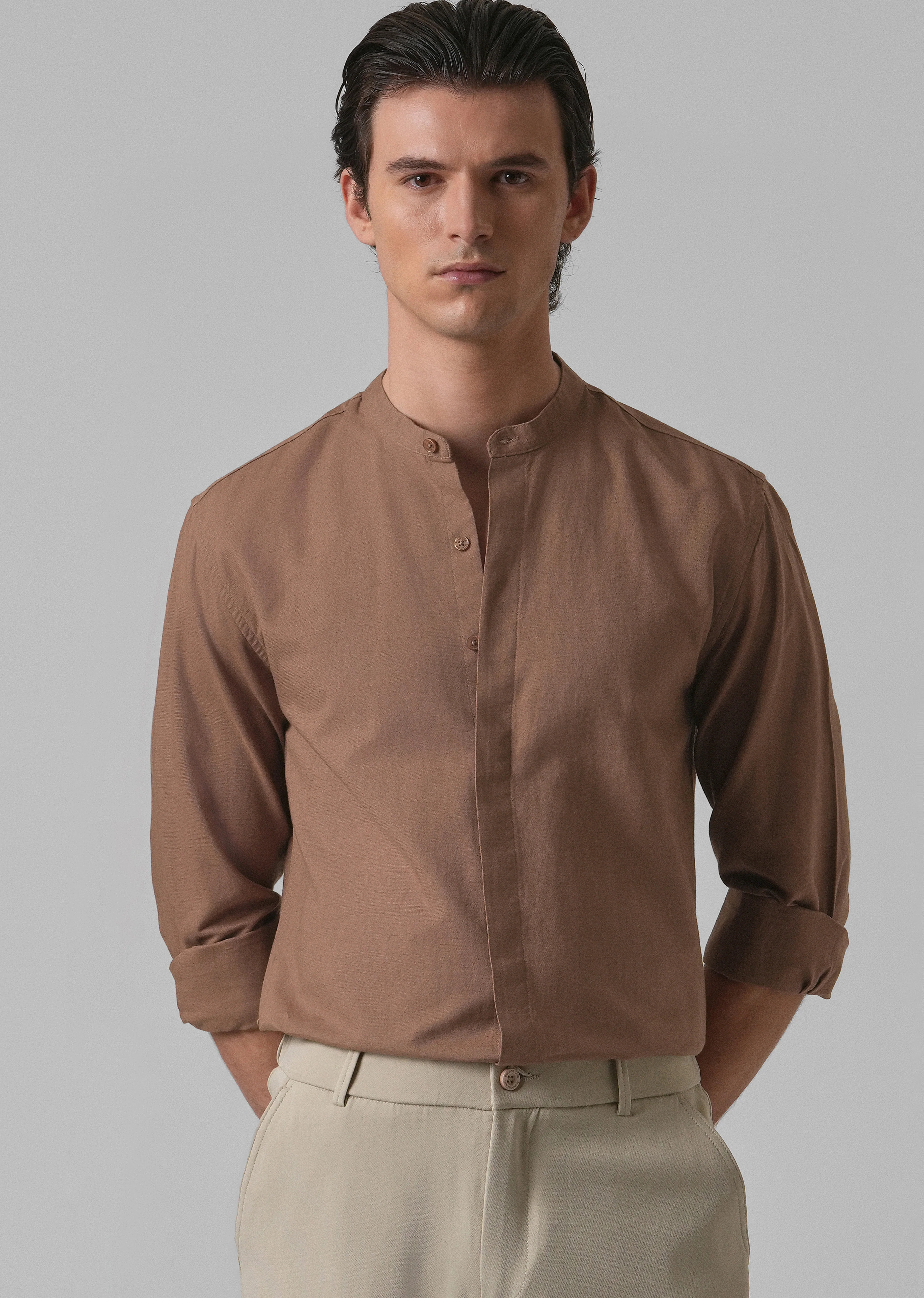 Brown Cotton Linen Shirt - Image 7