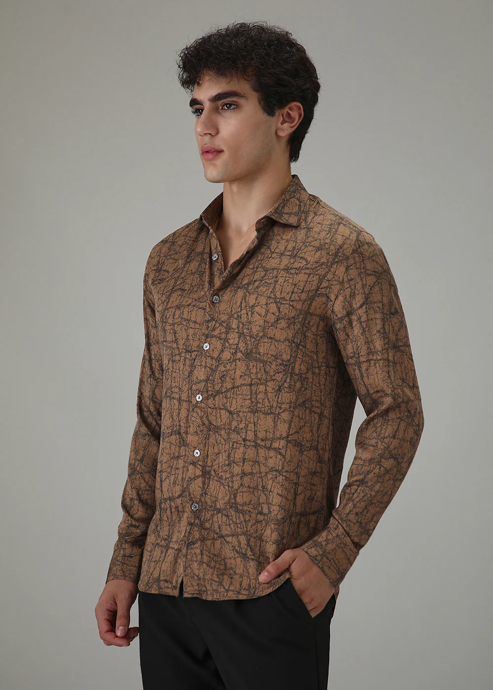 Brown Cracked Abstract Printed Shirt - Image 5