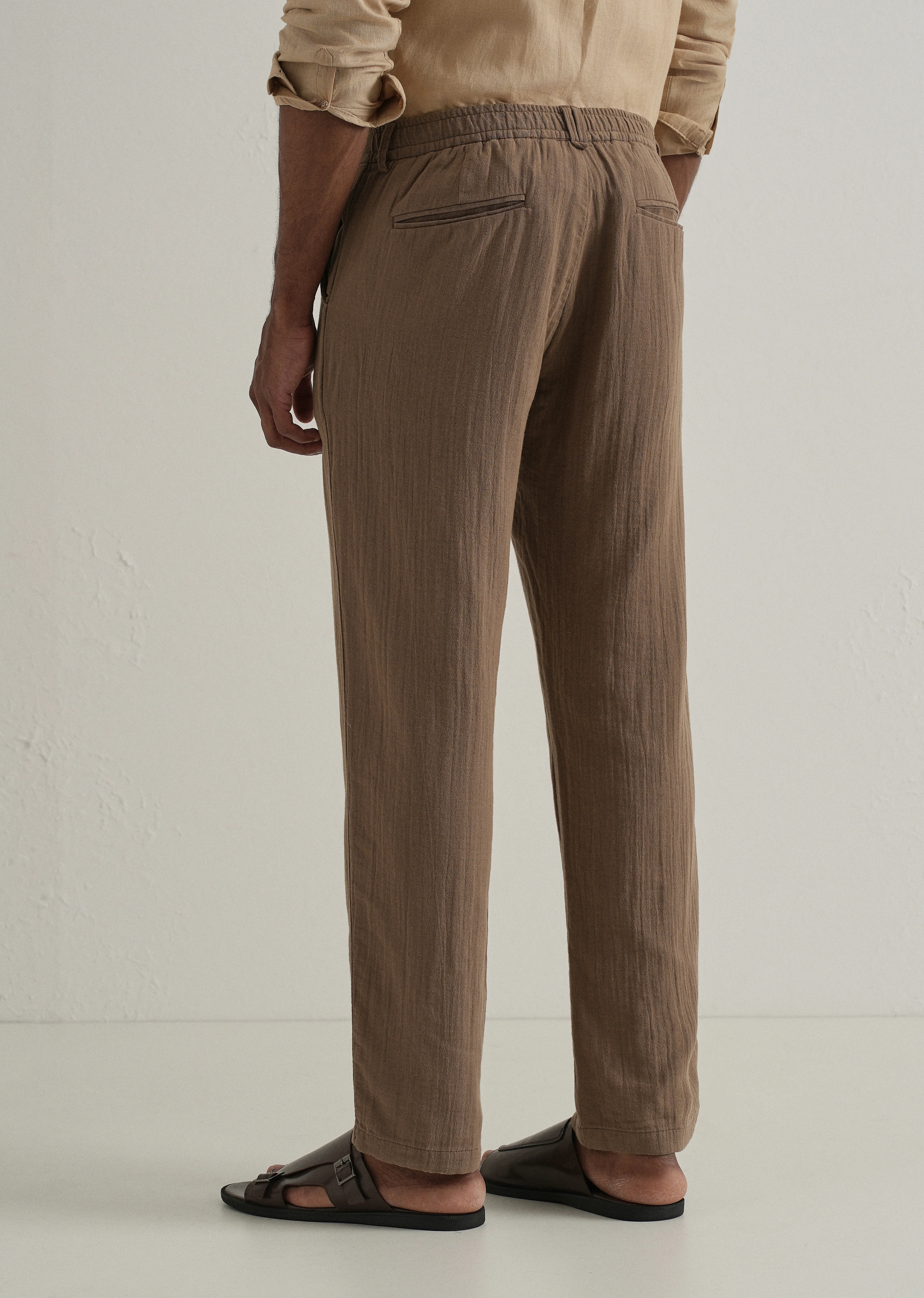 Brown Crinkled Cotton Trouser - Image 2
