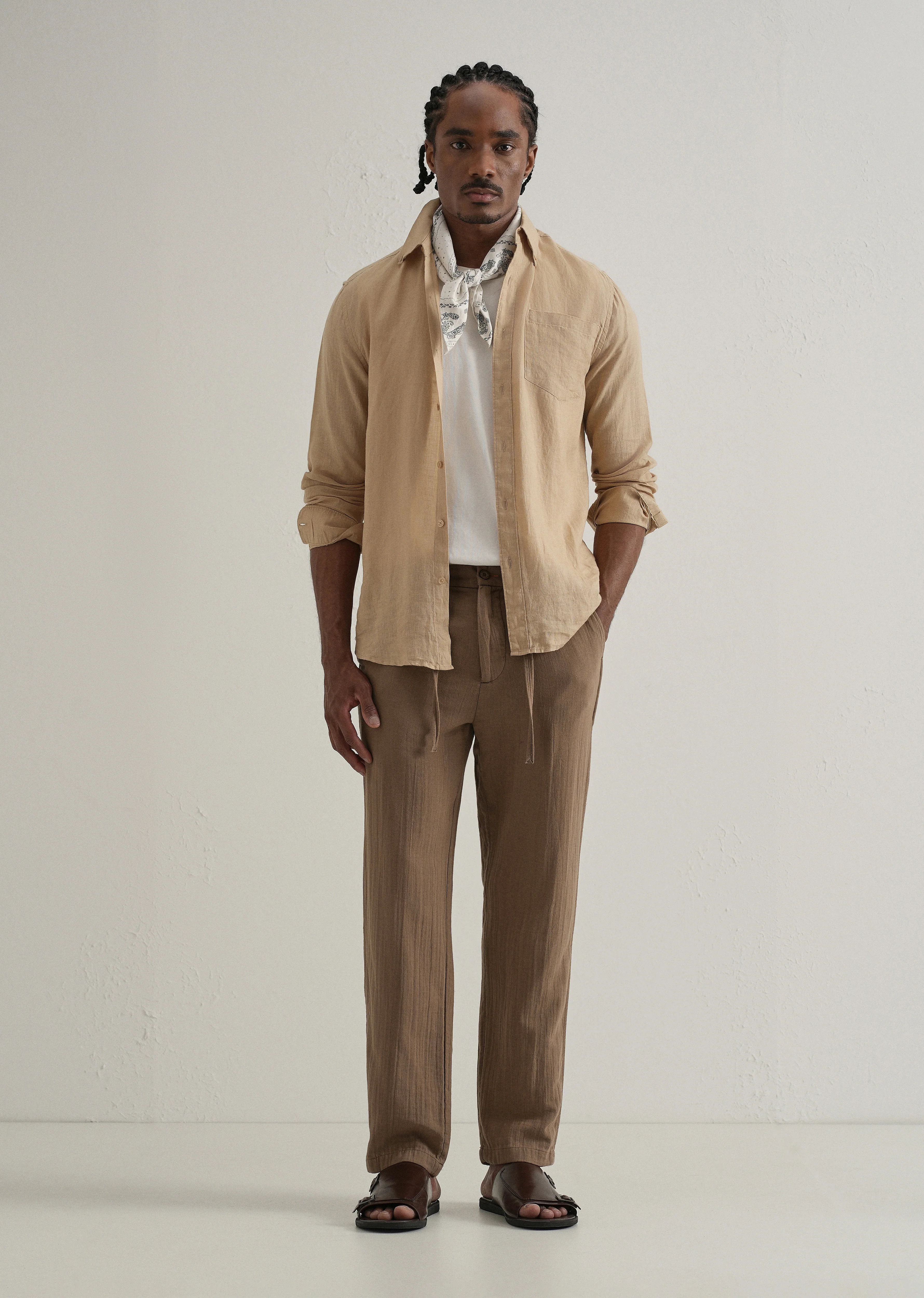 Brown Crinkled Cotton Trouser - Image 6