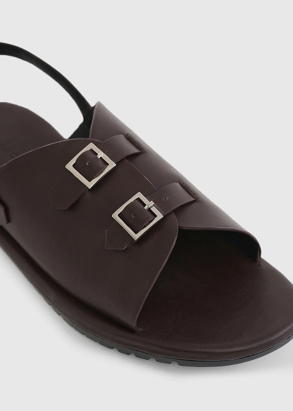 Brown Double Buckle Backstrap Sandals - Image 3