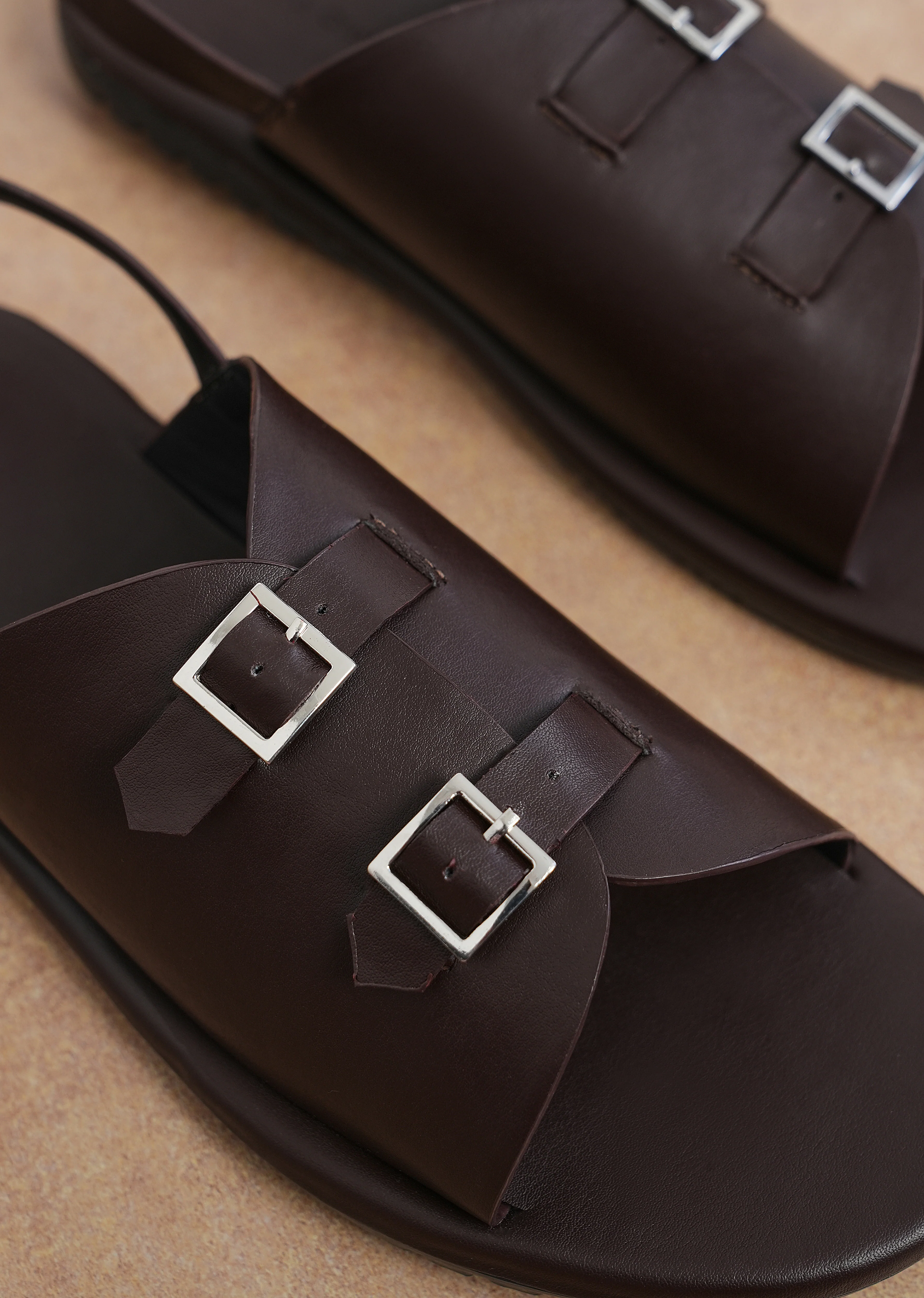 Brown Double Buckle Backstrap Sandals - Image 6