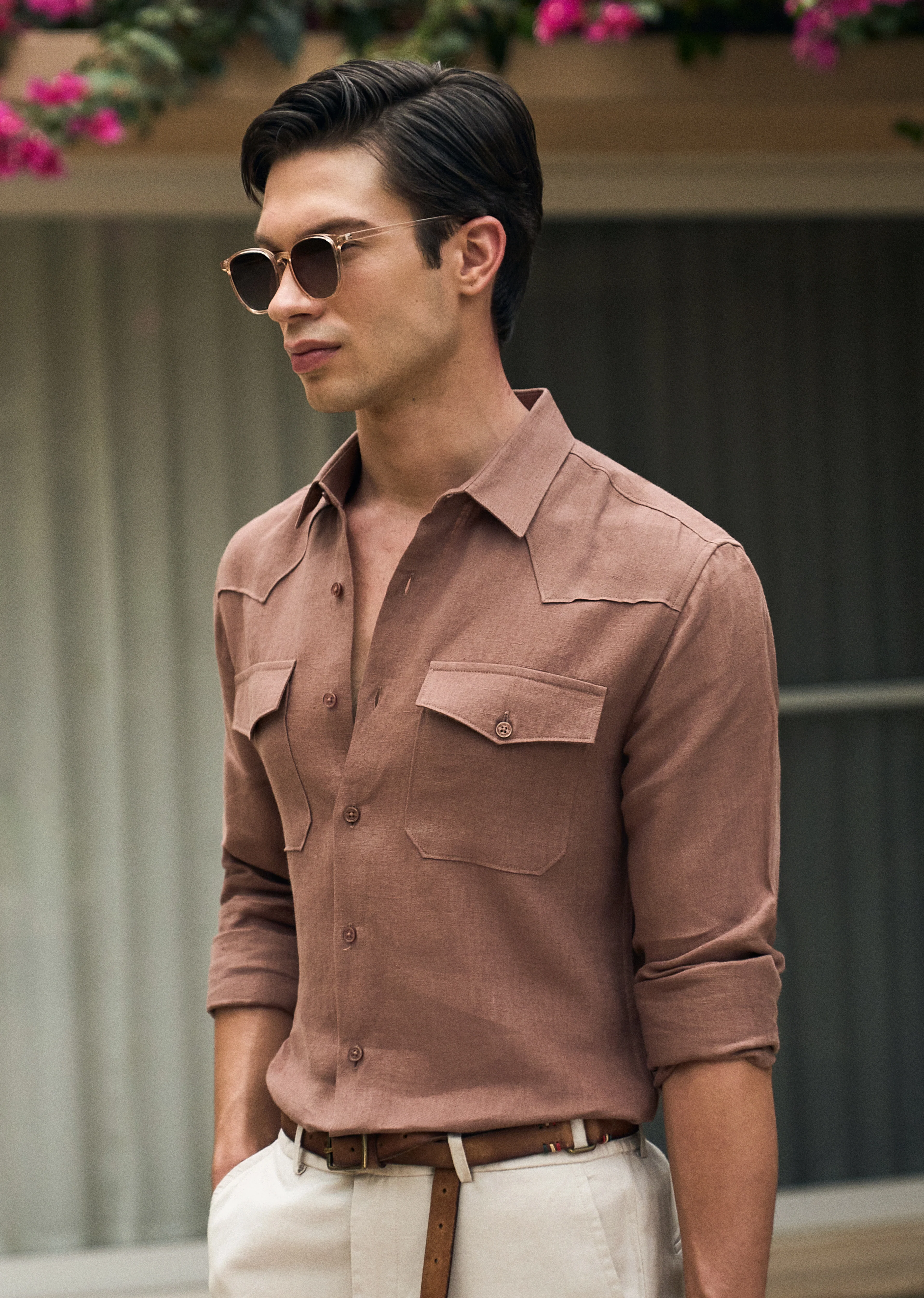 Brown Double Pocket 100% Pure Irish Linen Shirt - Image 2