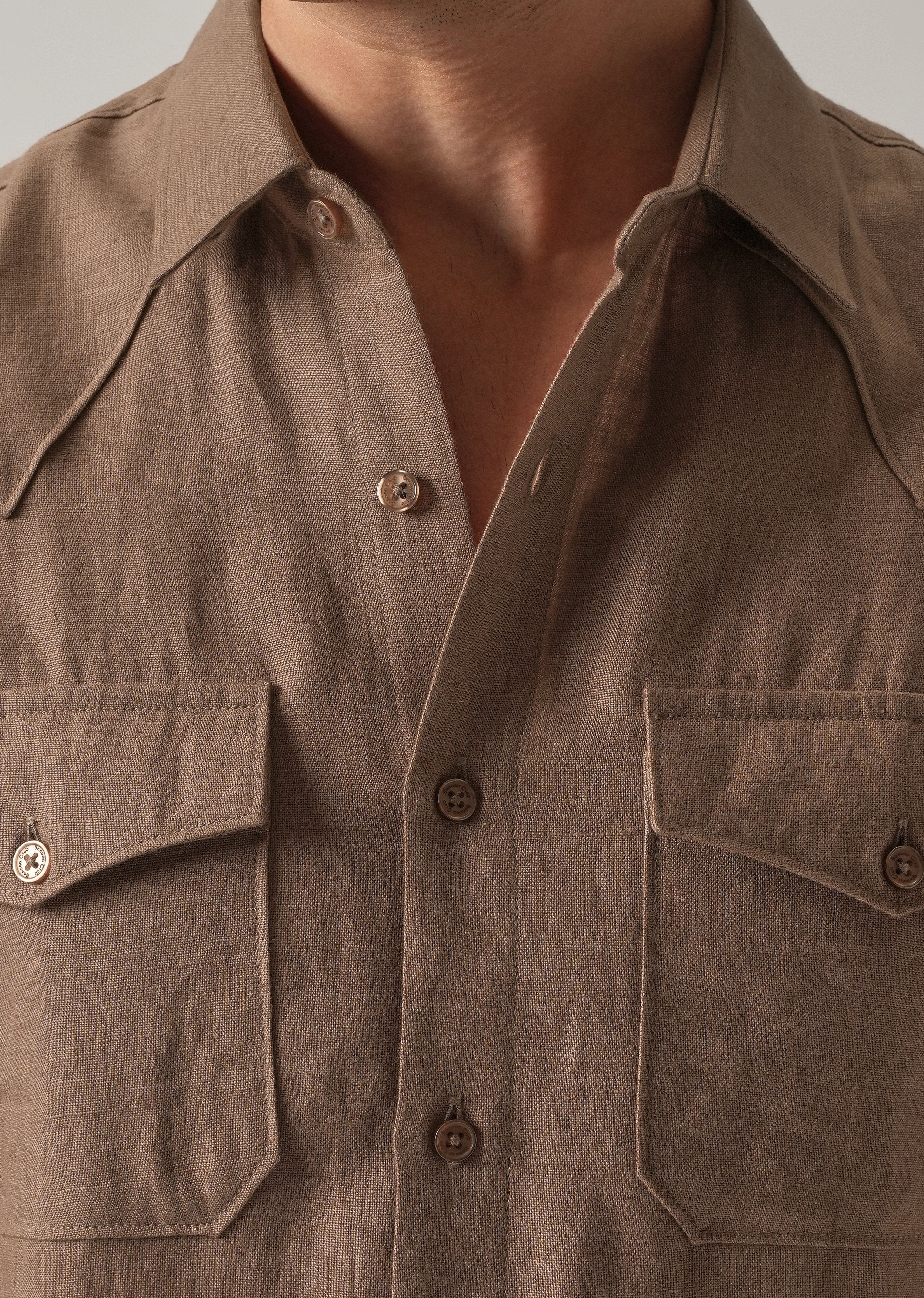 Brown Double Pocket 100% Pure Irish Linen Shirt - Image 6