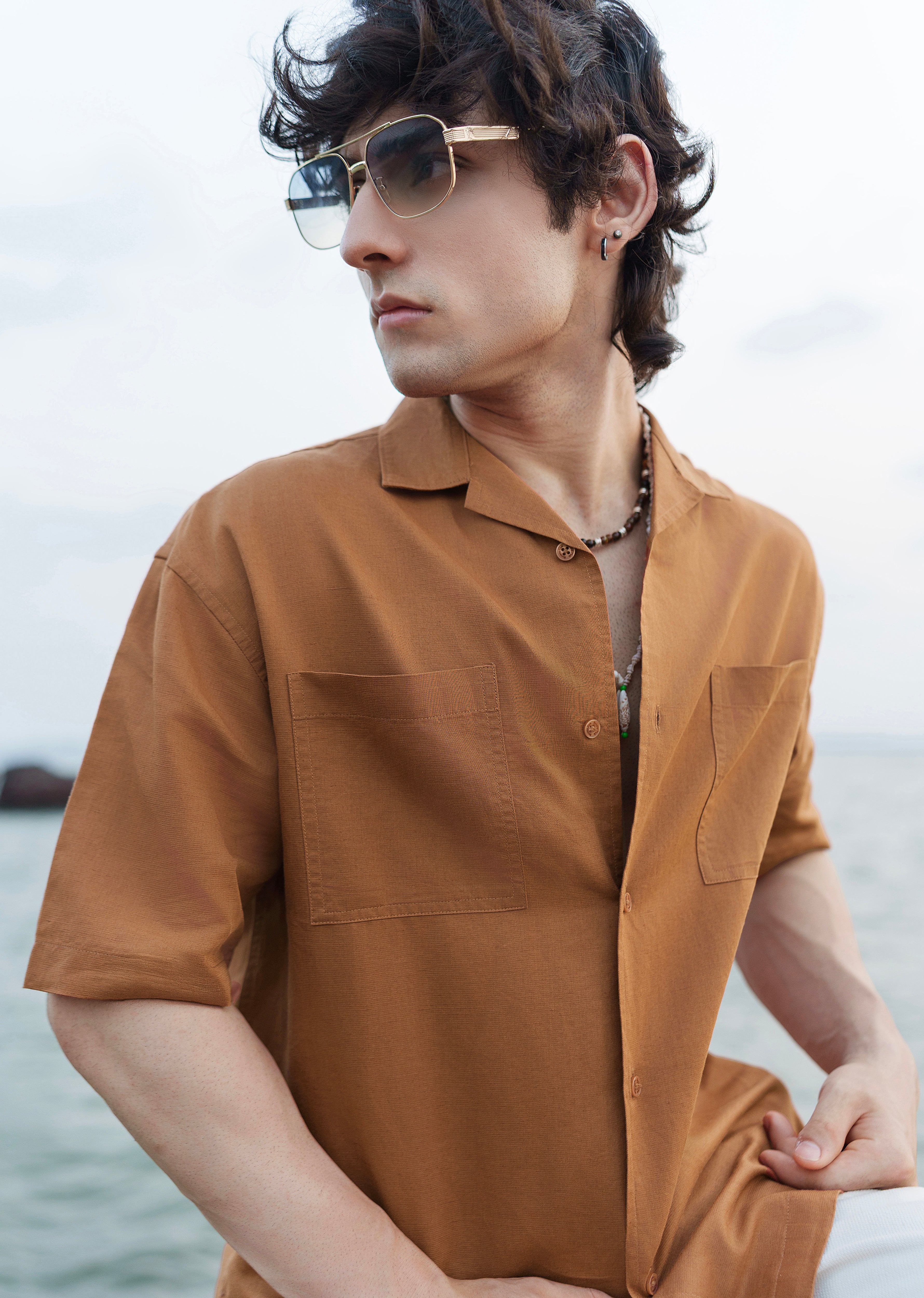Brown Double Pocket Cotton Linen Shirt - Image 4