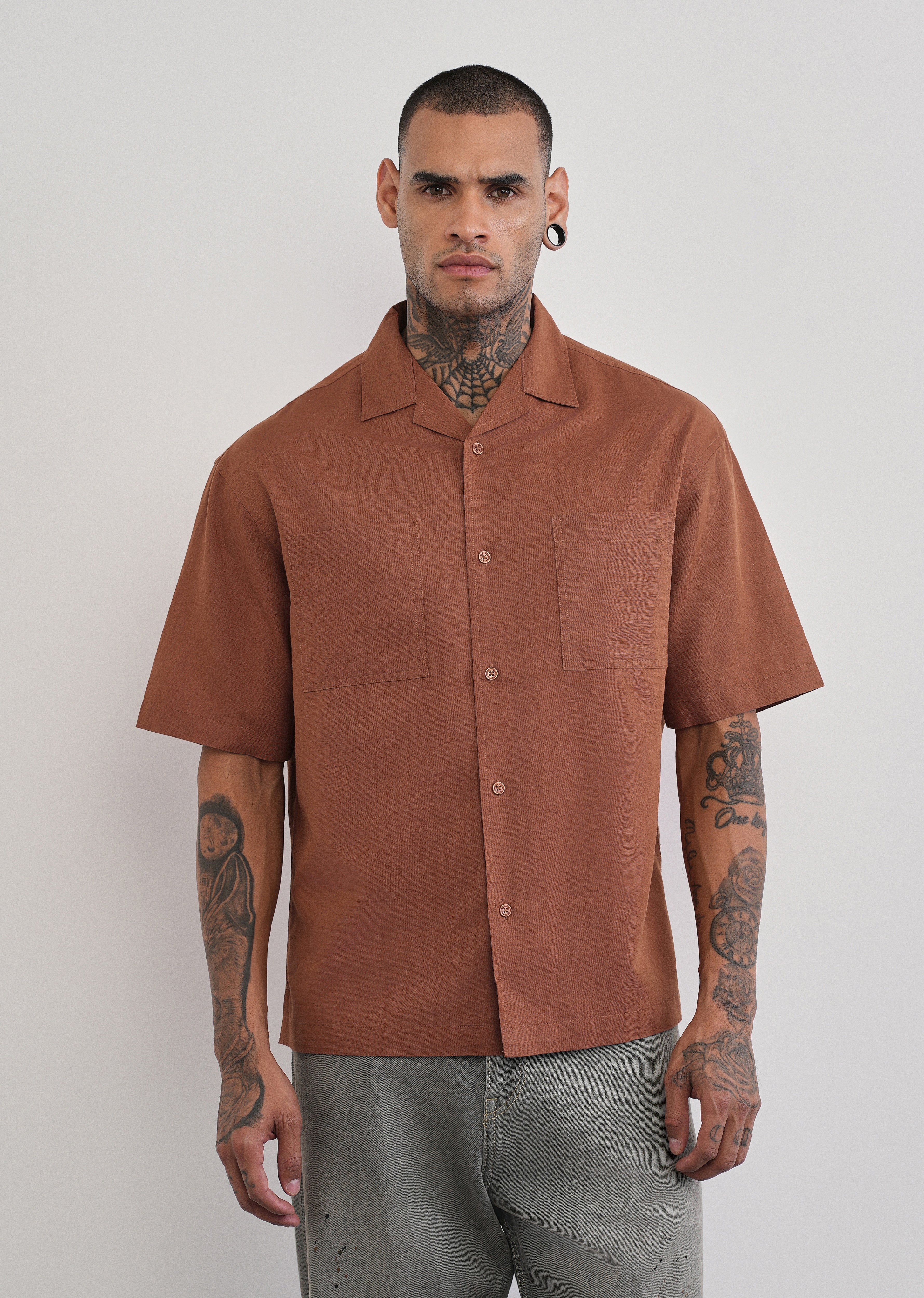 Brown Double Pocket Cotton Linen Shirt - Image 5