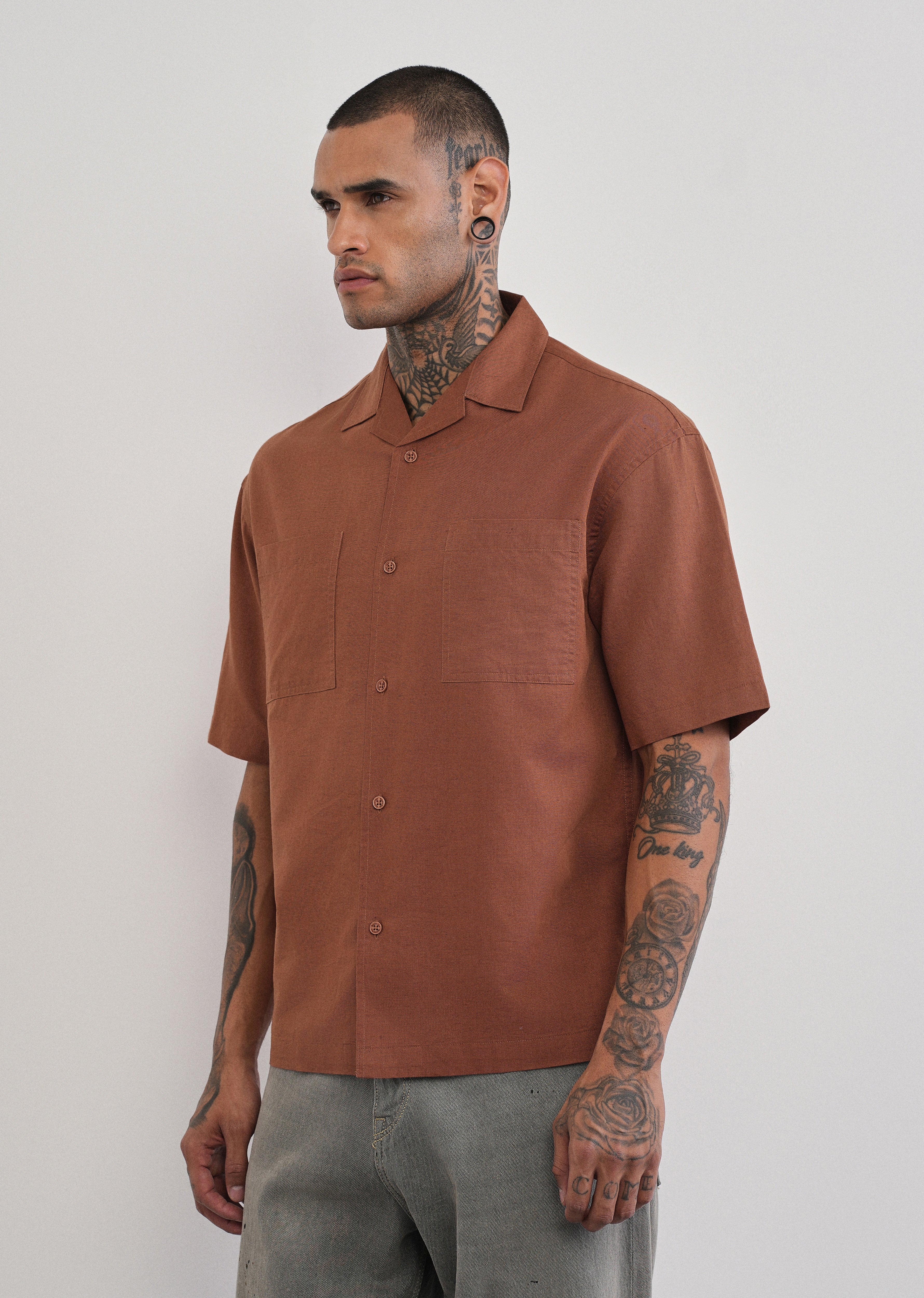 Brown Double Pocket Cotton Linen Shirt - Image 6