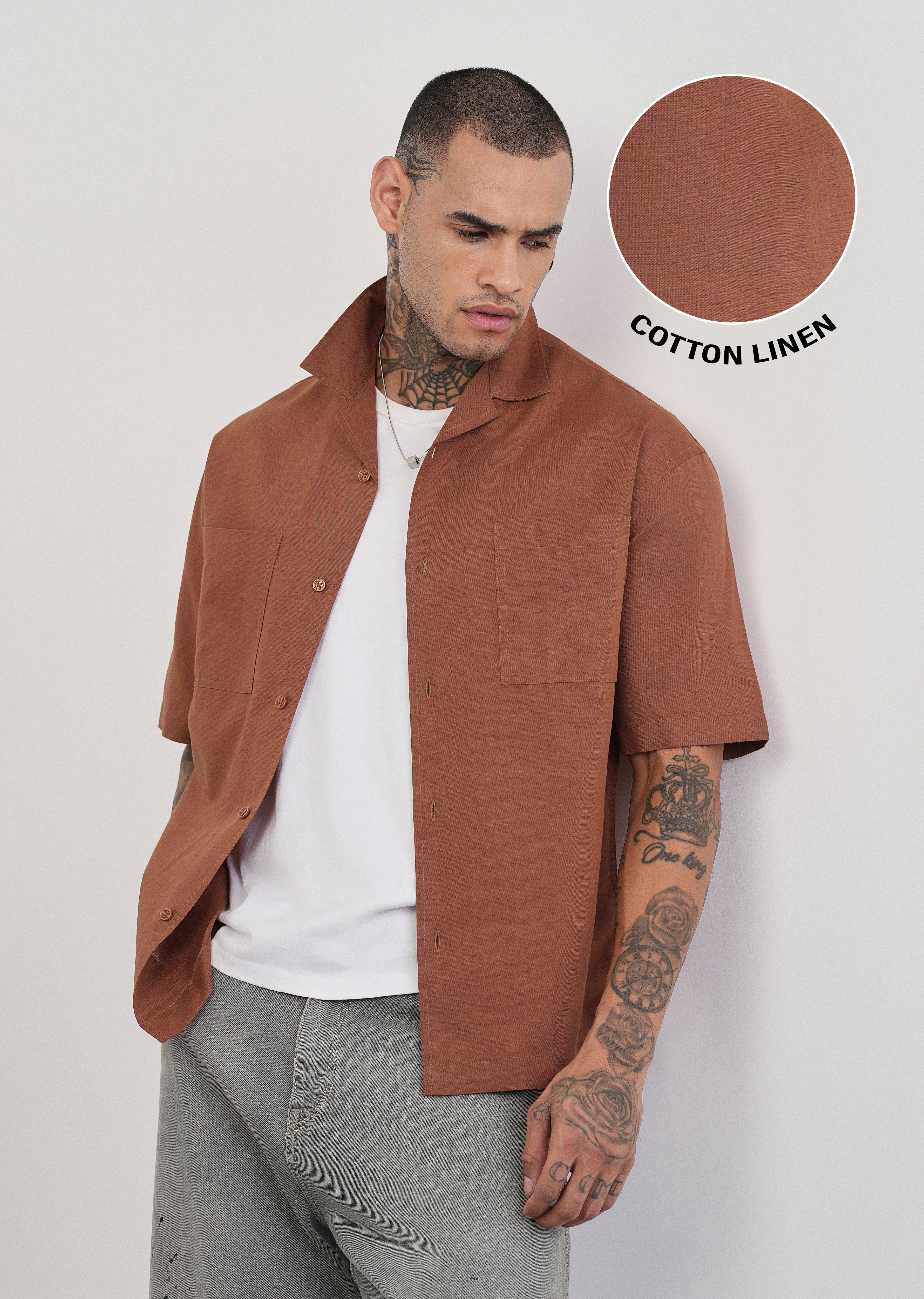 Brown Double Pocket Cotton Linen Shirt - Image 9