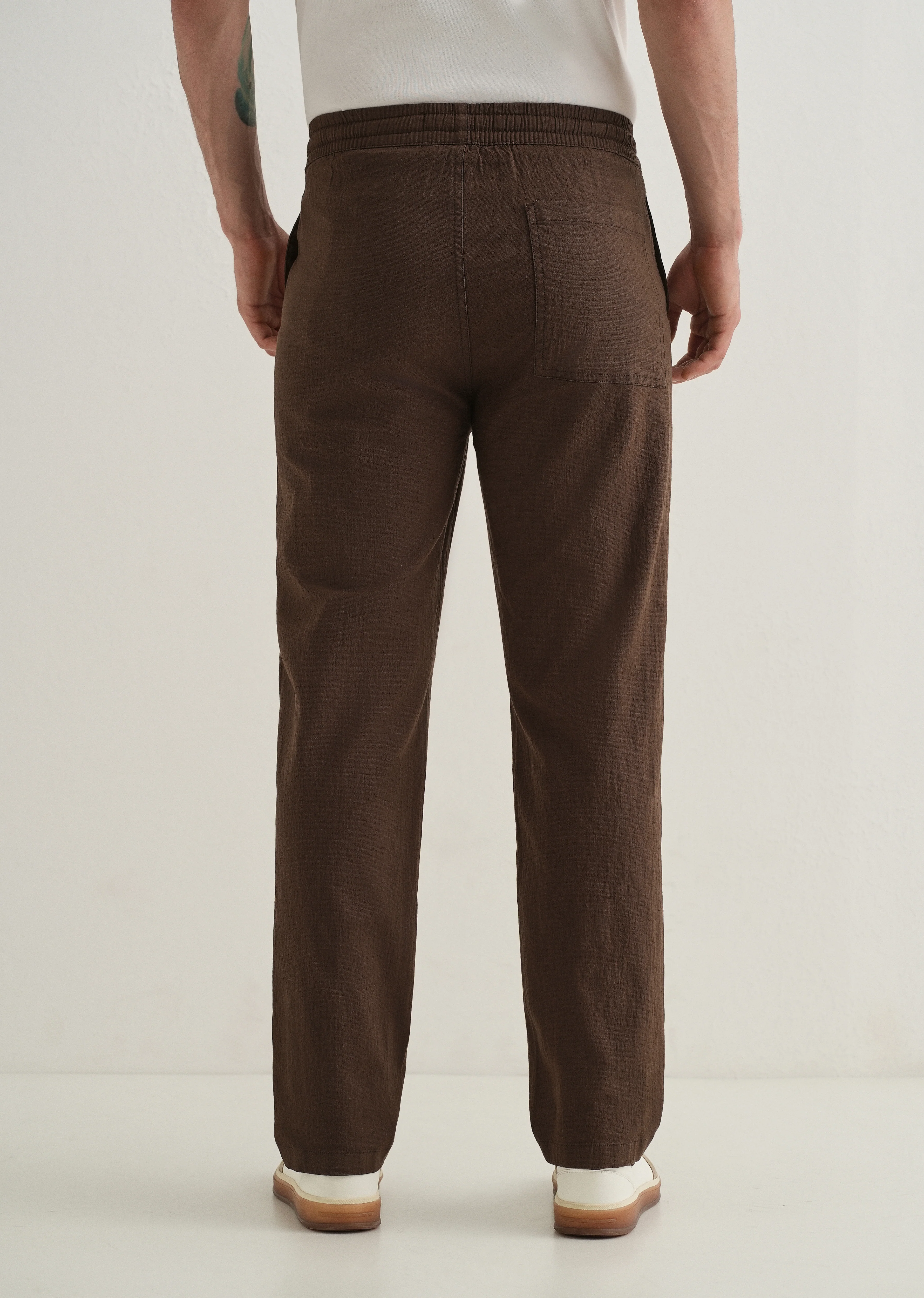 Brown Drawstring Cotton Linen Pant - Image 2