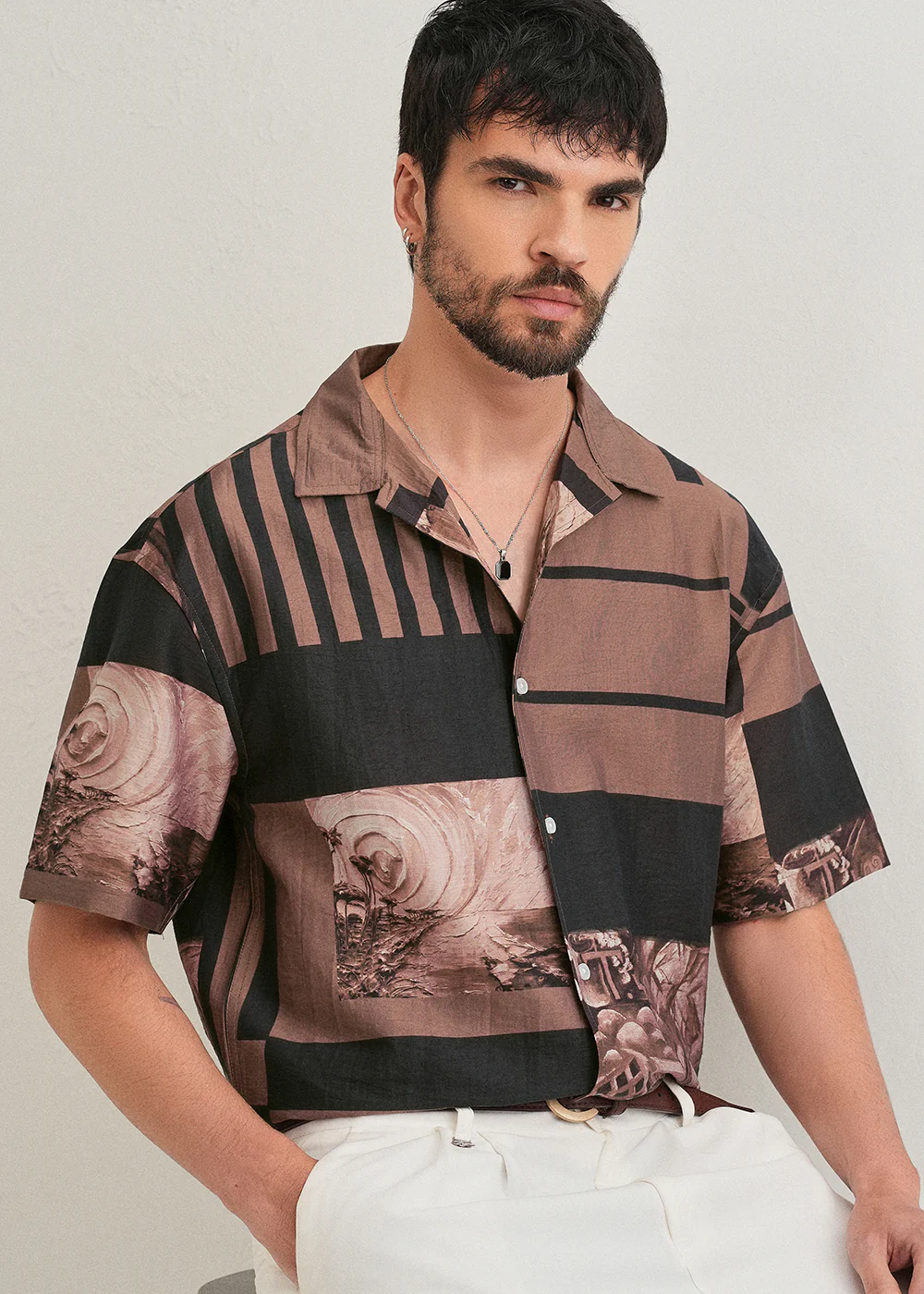 Brown Dual-Tone Printed Shirt - Image 7