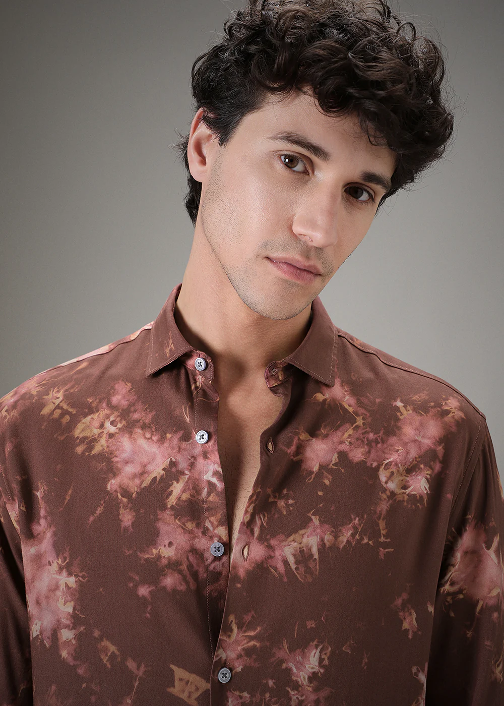 Brown Dye Printed Shirt - Image 2
