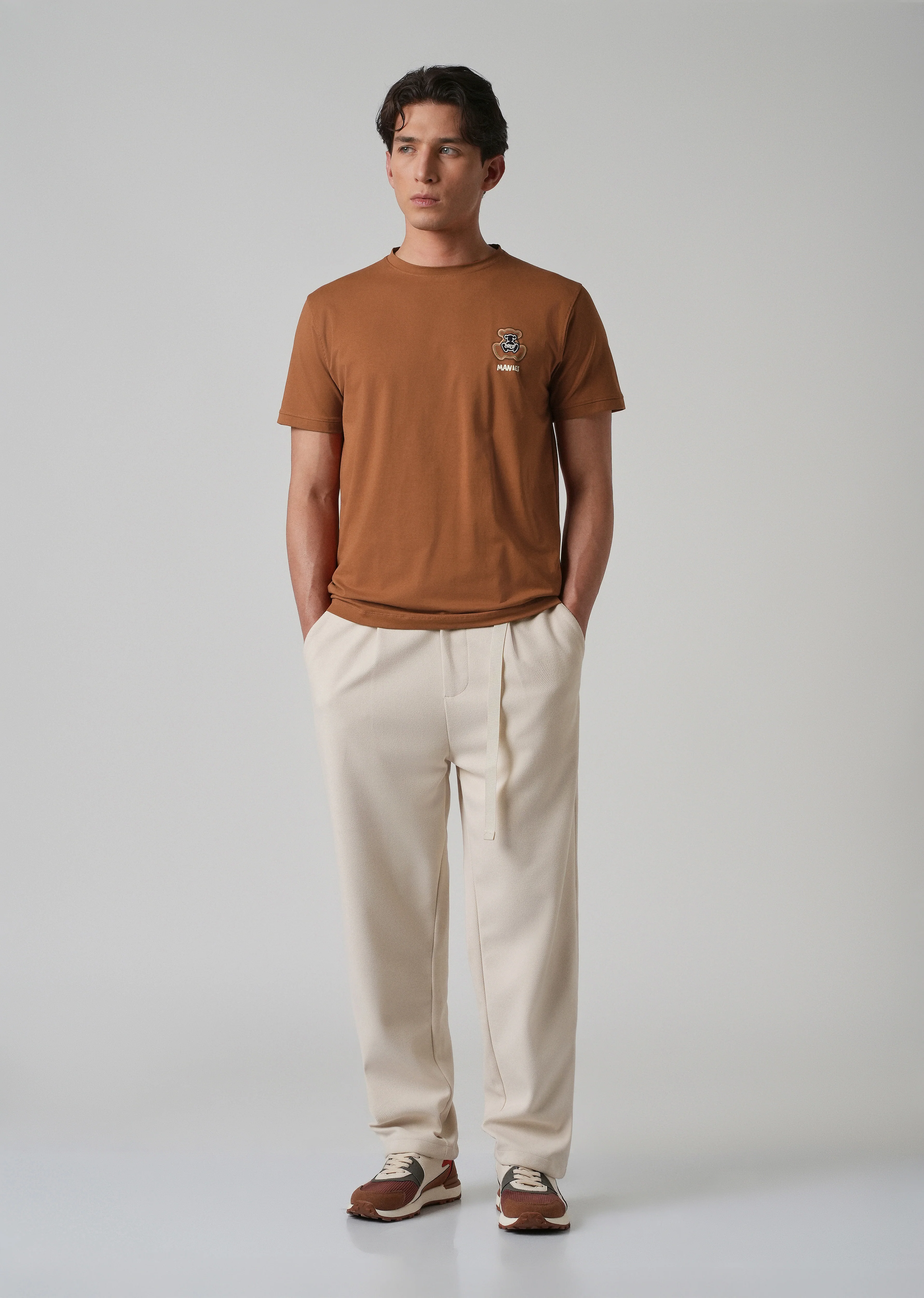 Brown Embossed Printed Slim Fit T-shirt - Image 6