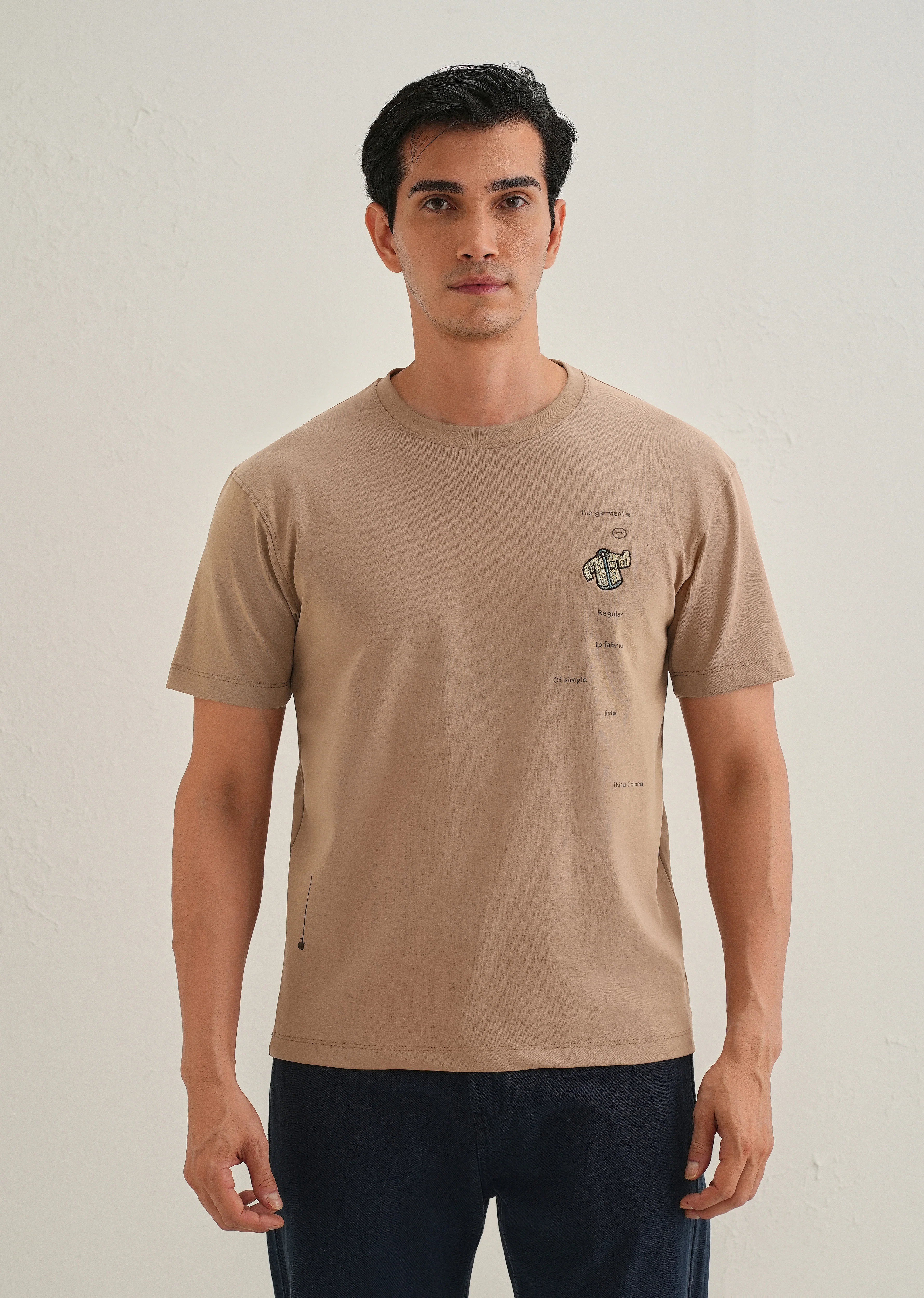 Brown Embroidered Regular Fit T-Shirt - Image 3
