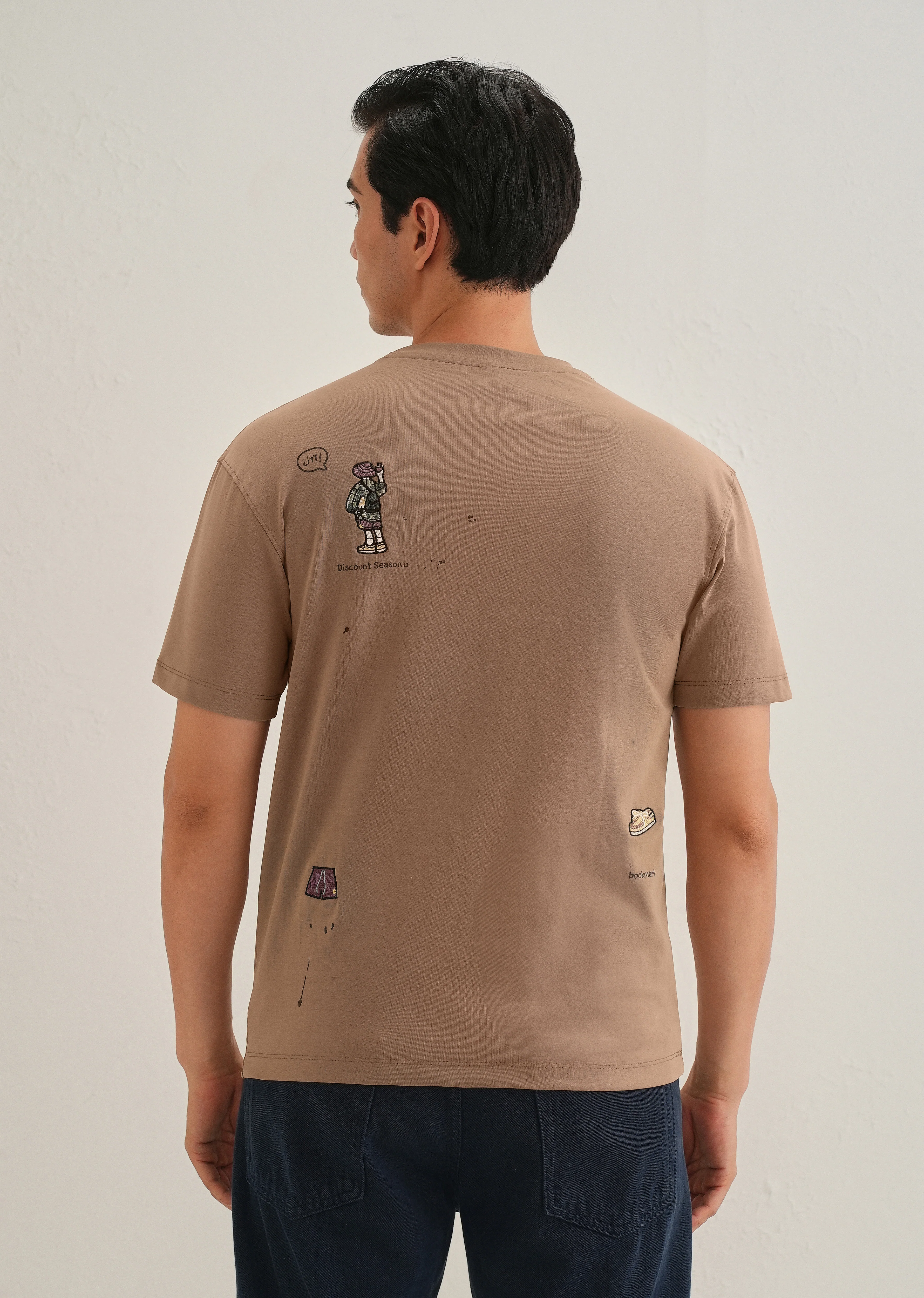 Brown Embroidered Regular Fit T-Shirt - Image 4