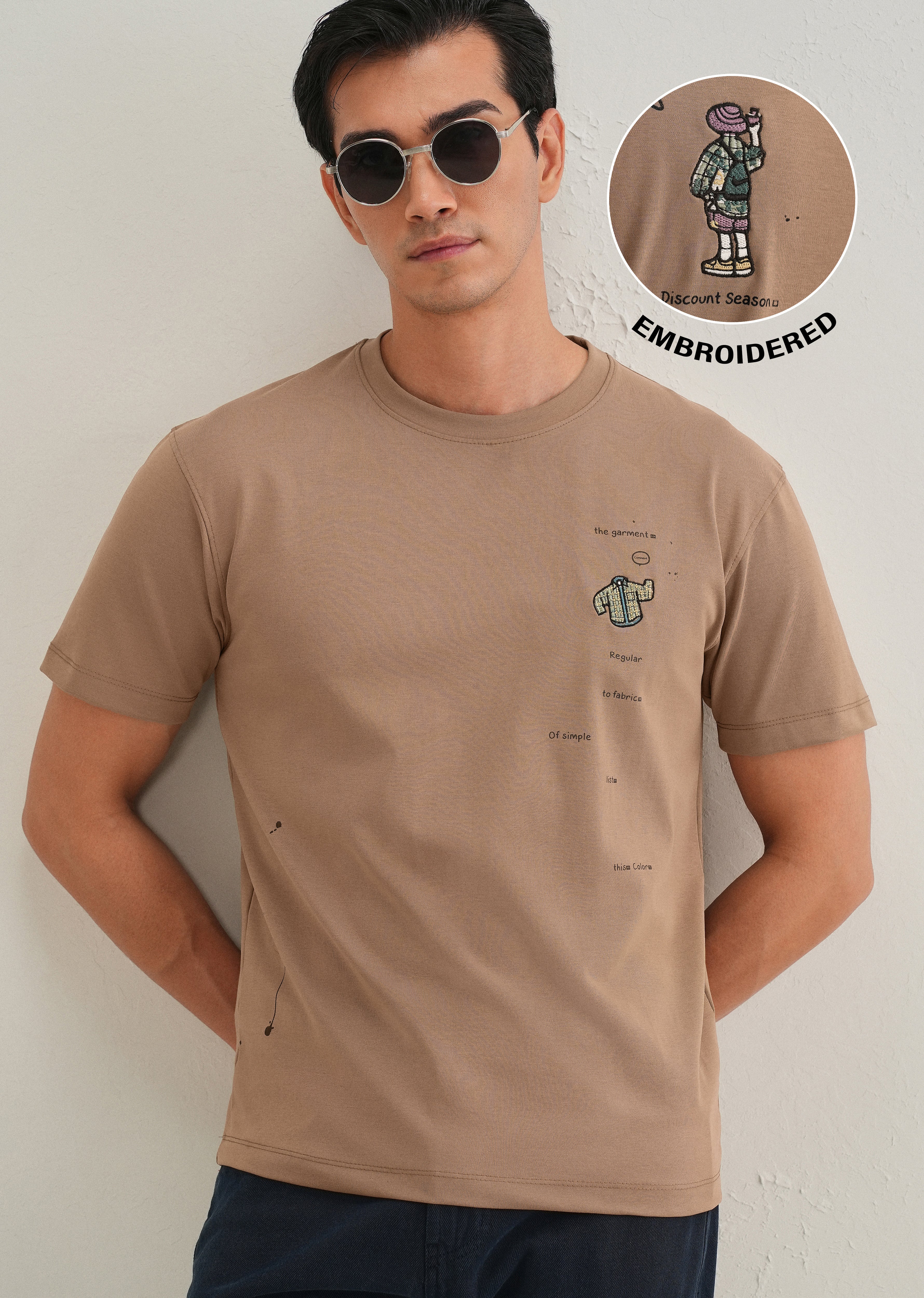 Brown Embroidered Regular Fit T-Shirt - Image 8