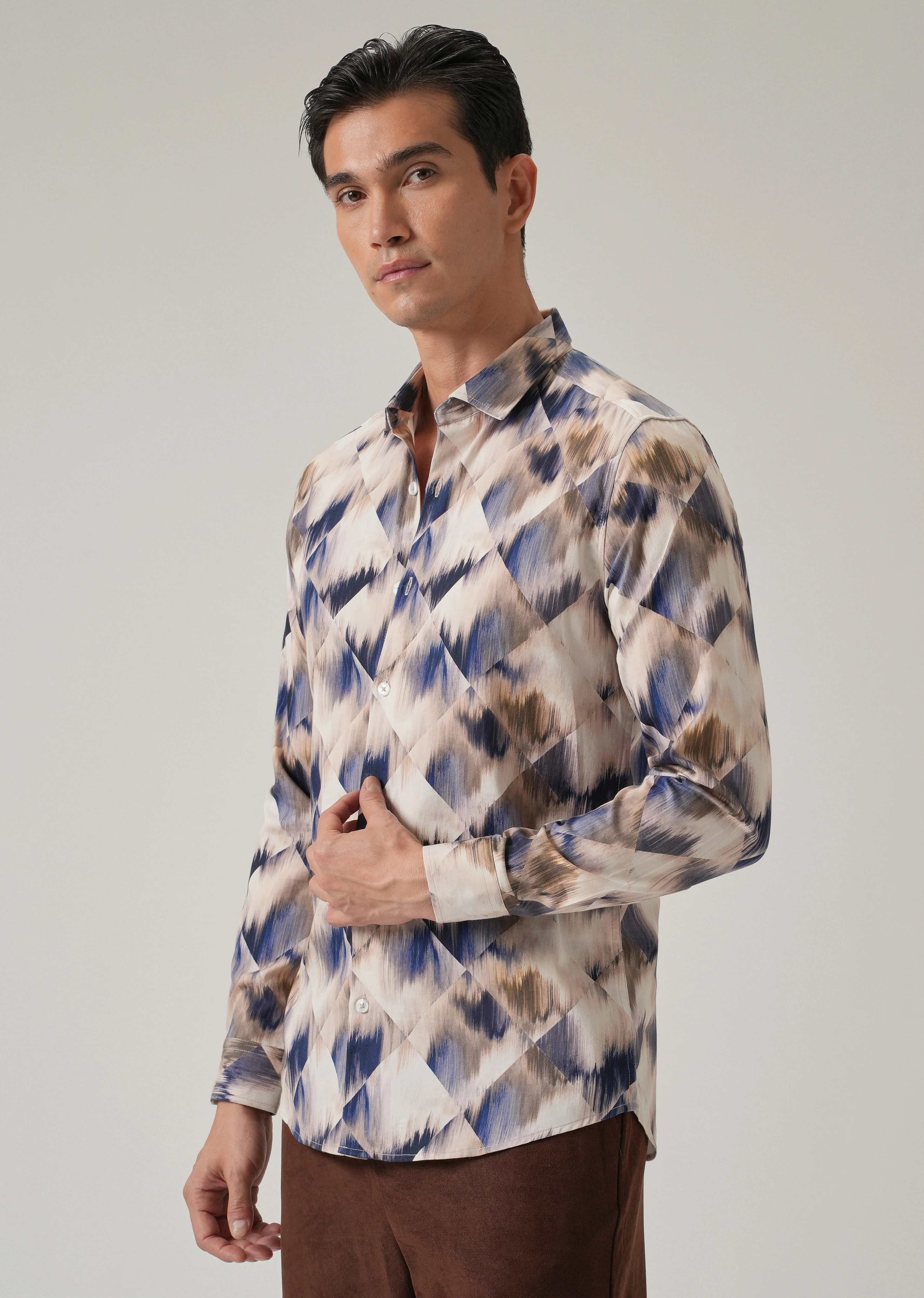 Brown Geometric Print Shirt - Image 4