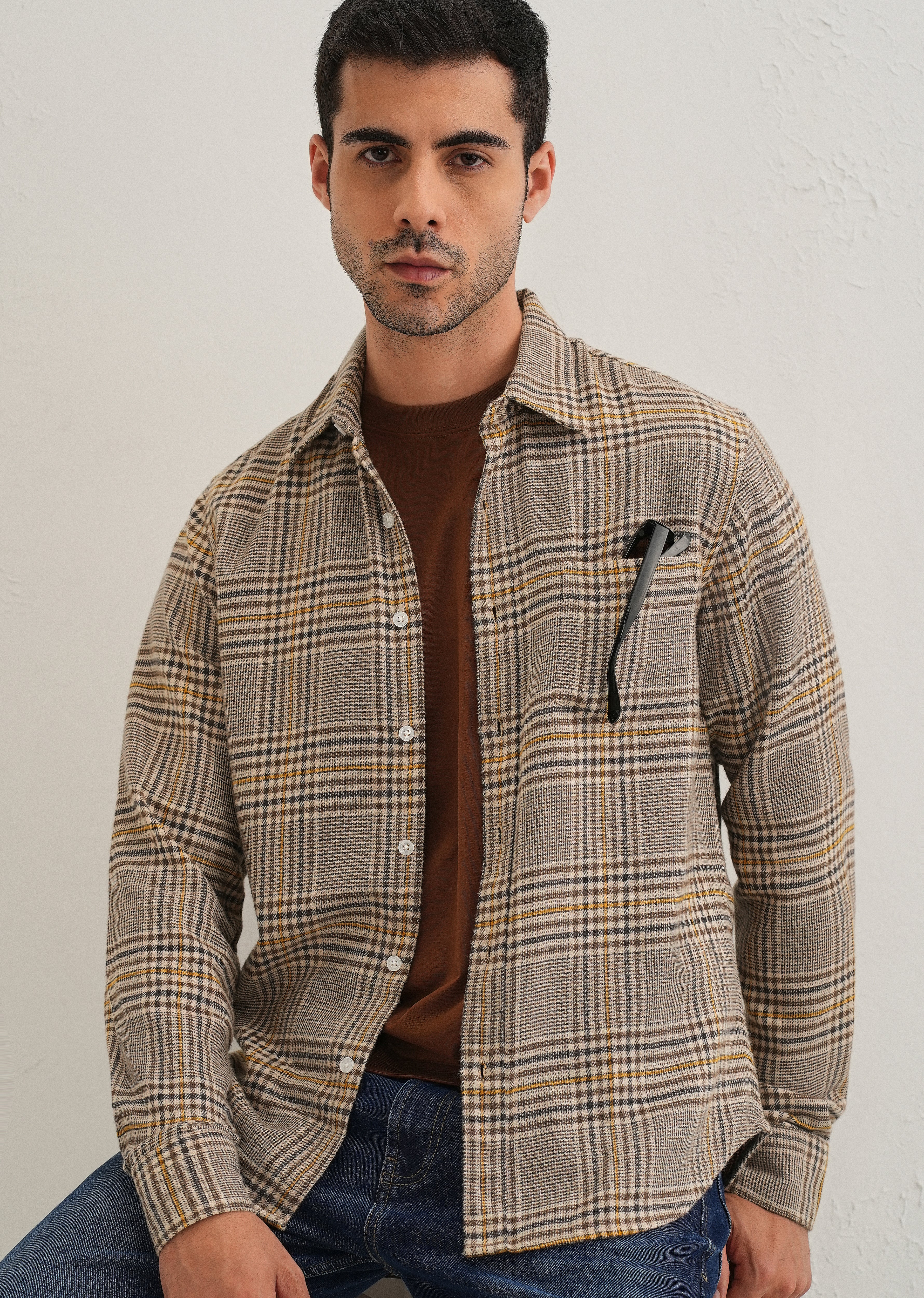 Brown Glen Plaid Check Shirt - Image 2