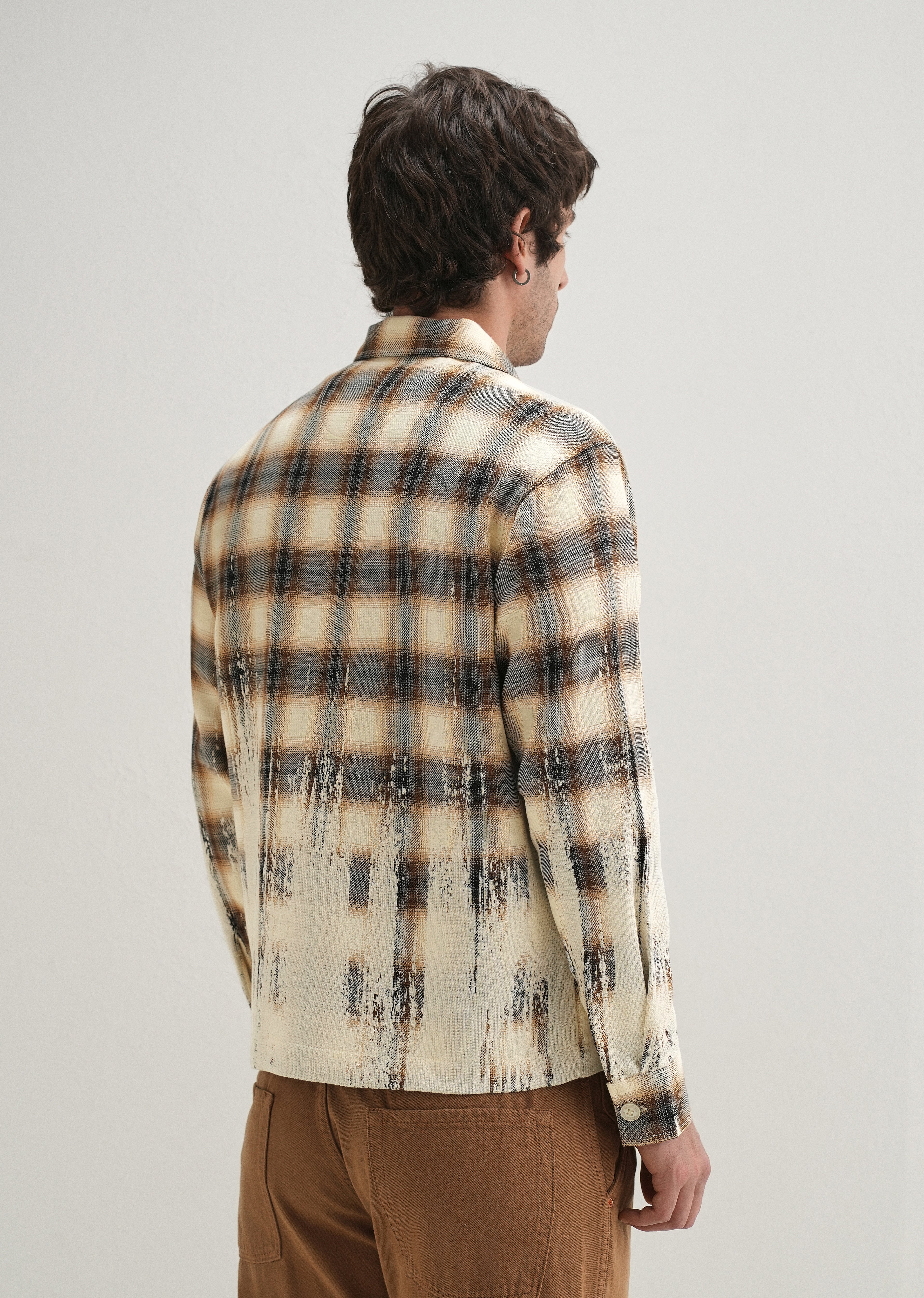 Brown Gradient Grunge Check Shacket - Image 3