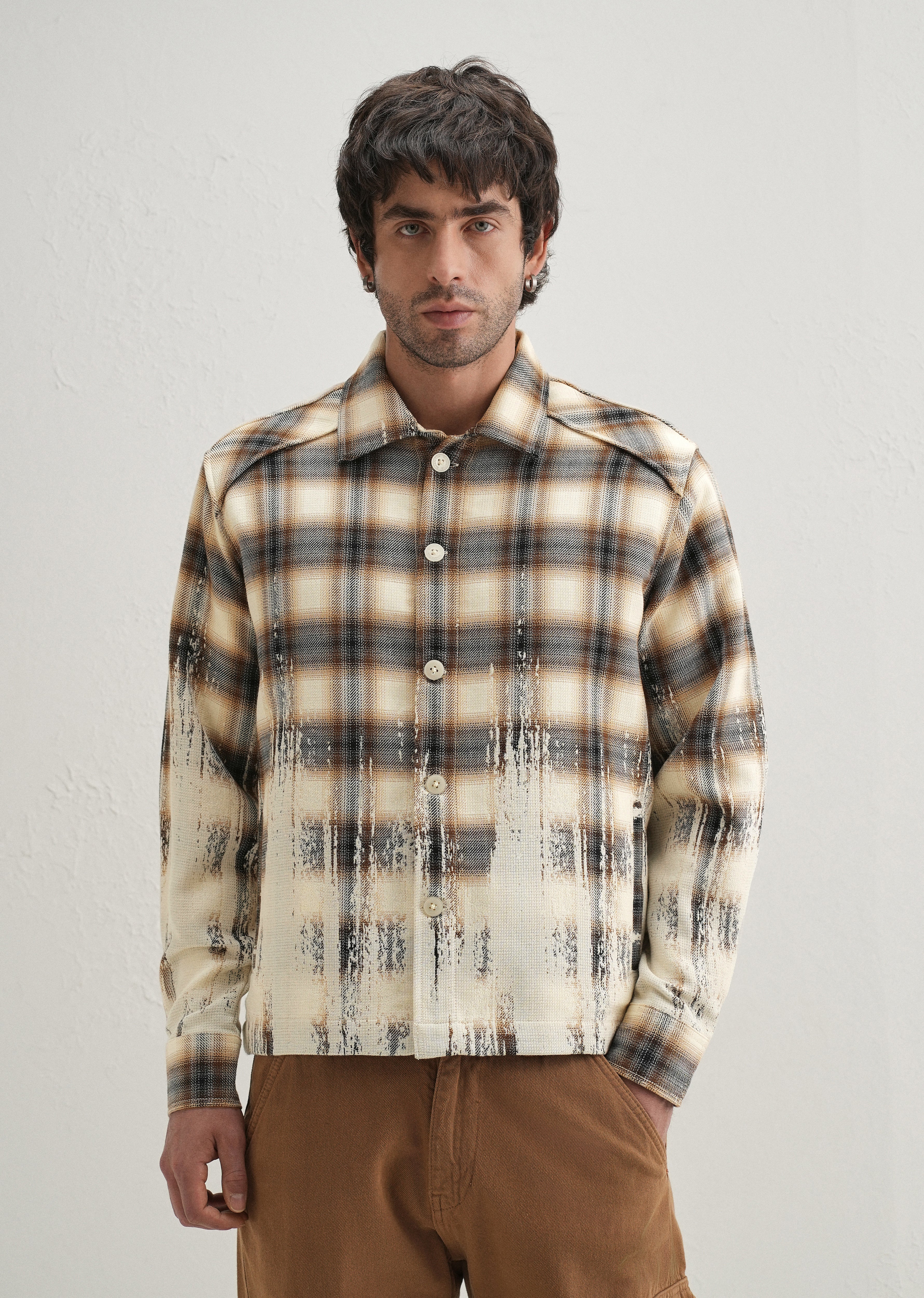 Brown Gradient Grunge Check Shacket - Image 4
