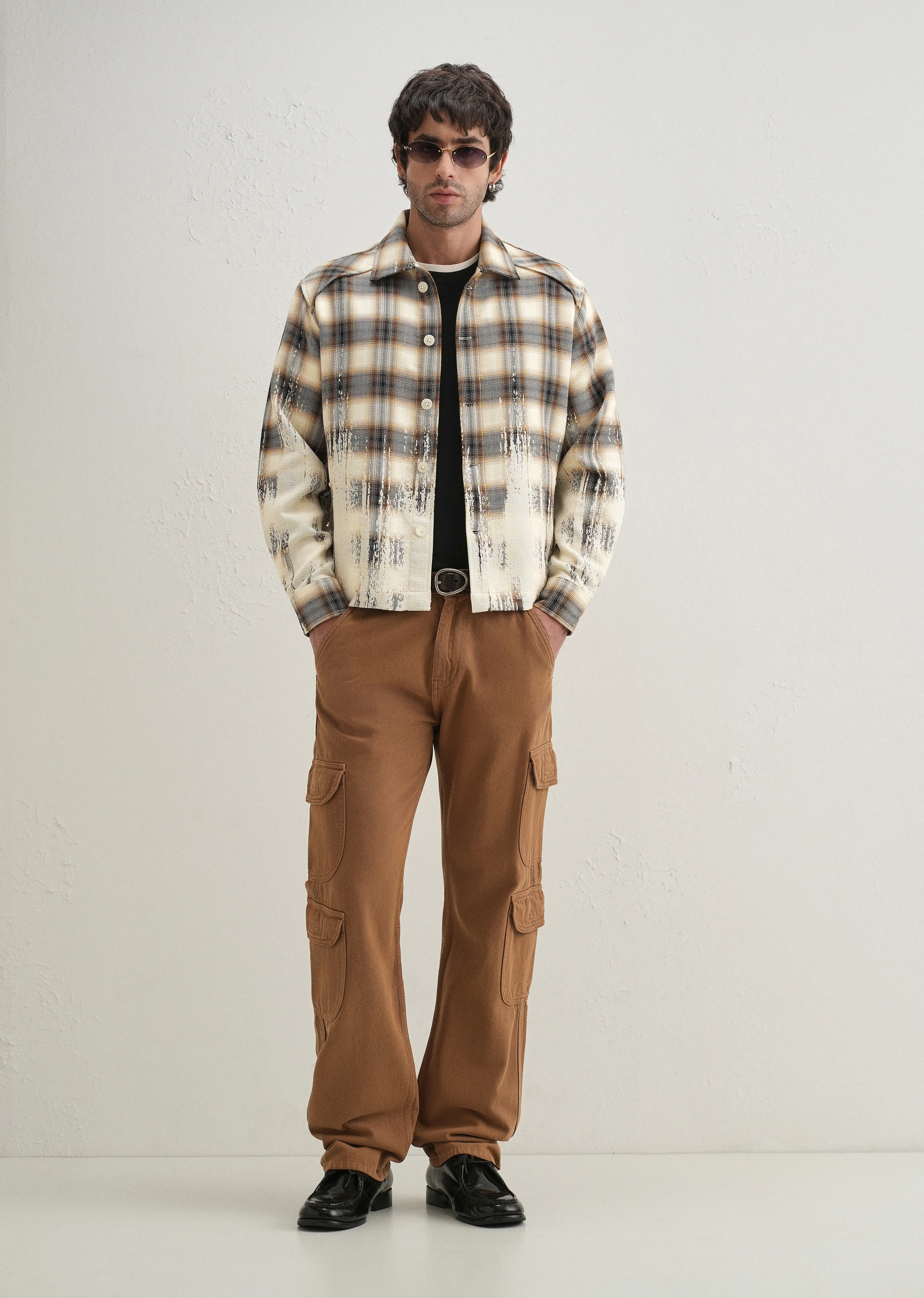 Brown Gradient Grunge Check Shacket - Image 7