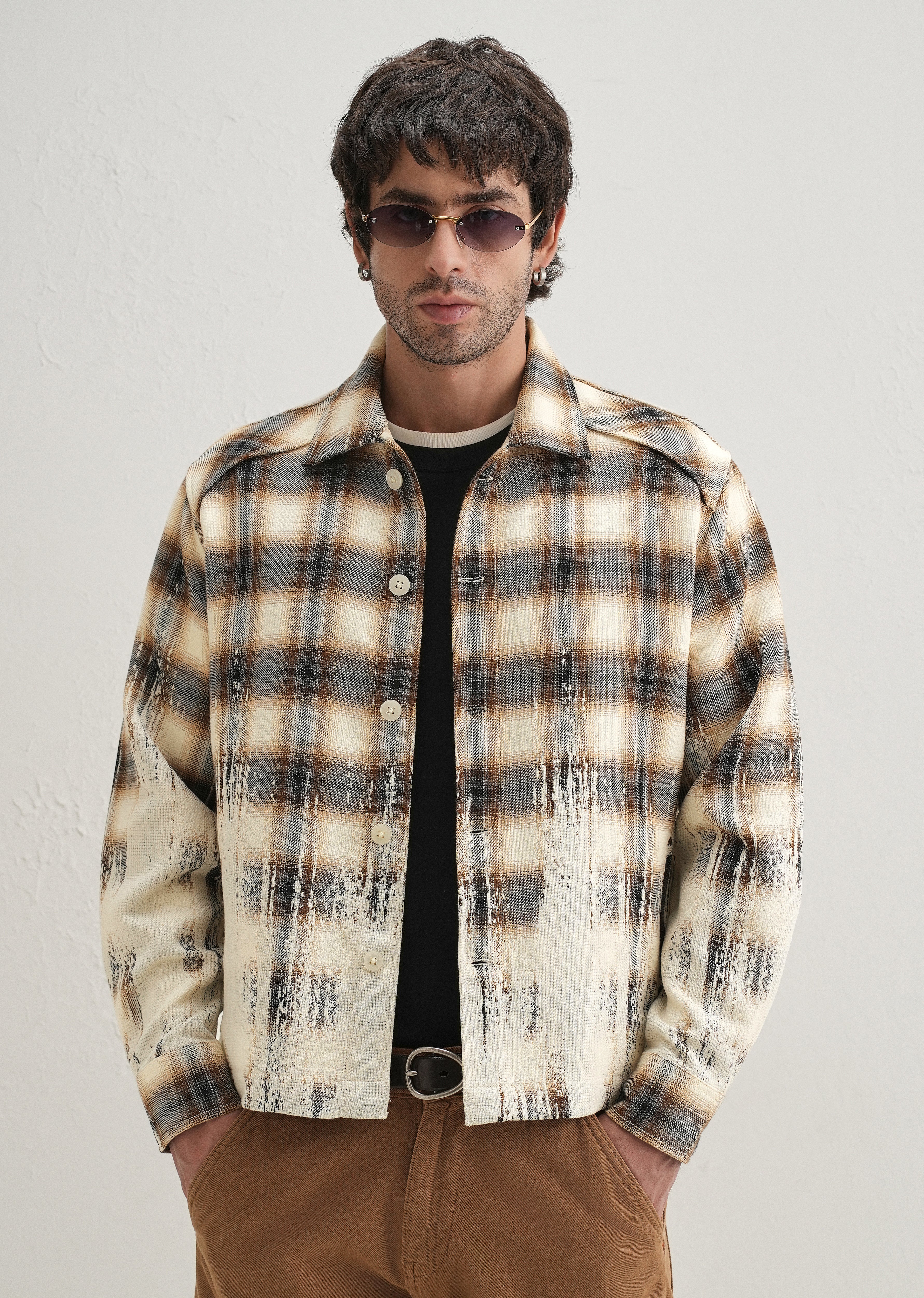 Brown Gradient Grunge Check Shacket - Image 8