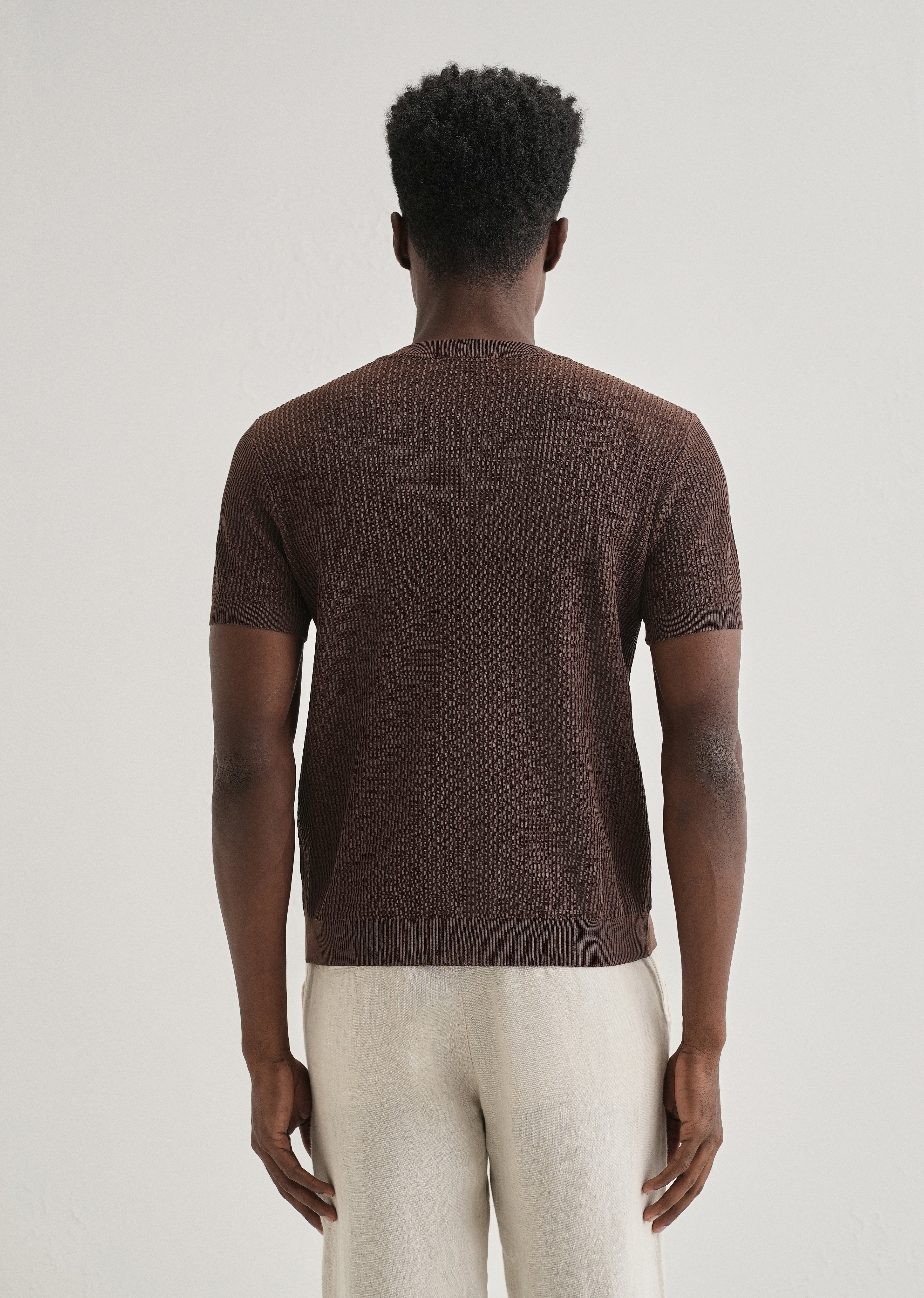 Brown Henley Neck Knitted T-shirt - Image 2