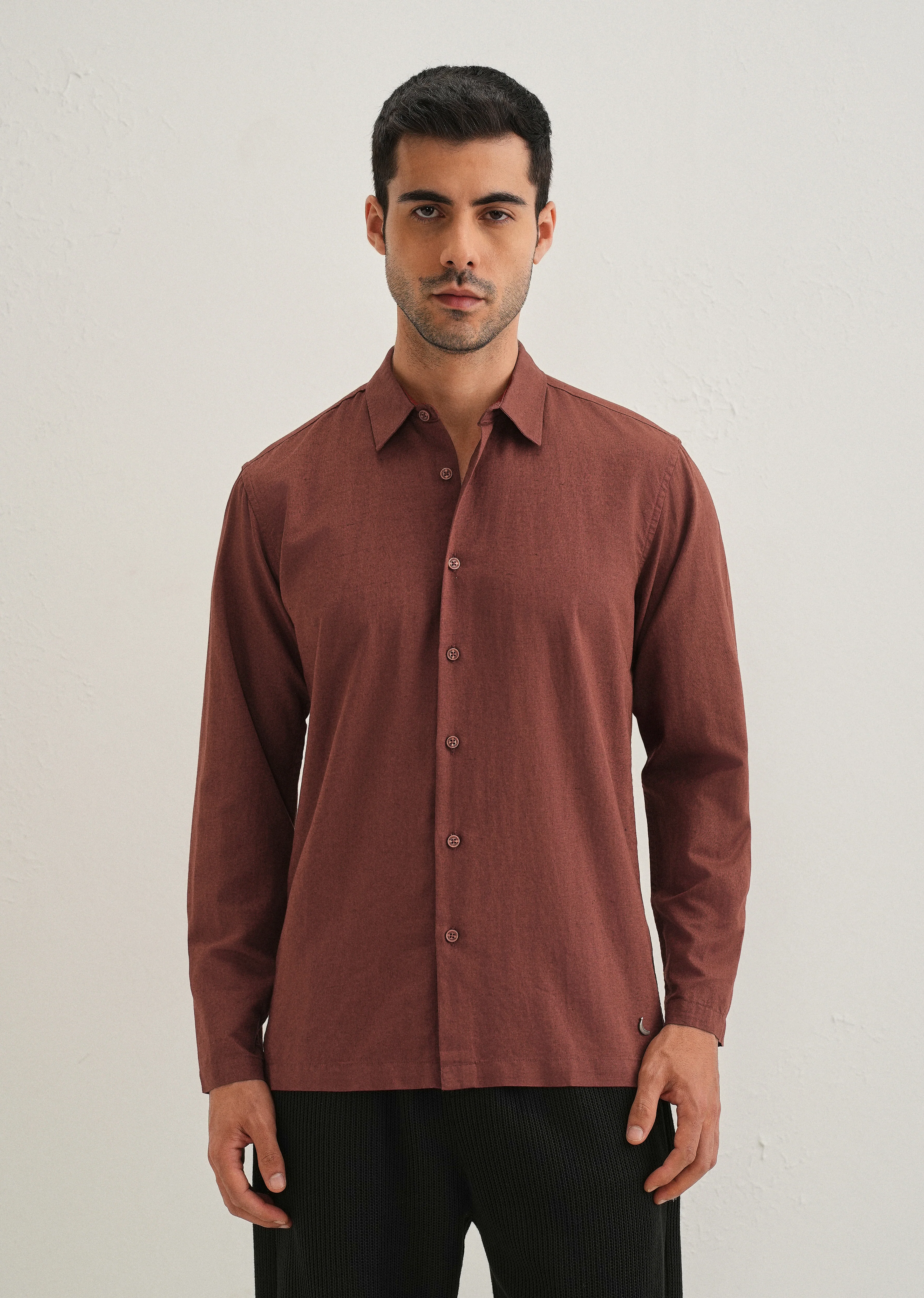 Brown Hidden Sleeve Placket Cotton Linen Shirt - Image 3