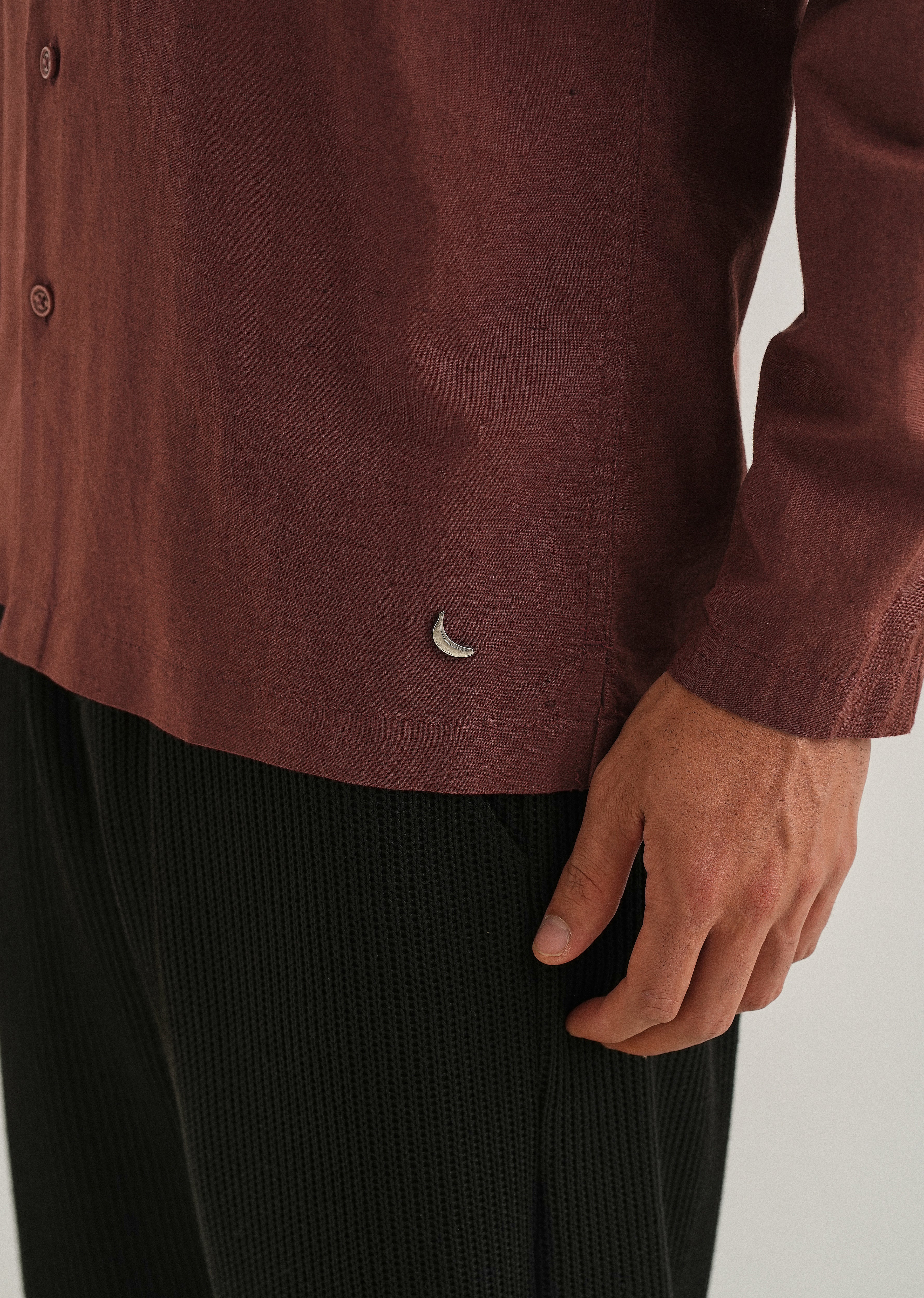 Brown Hidden Sleeve Placket Cotton Linen Shirt - Image 6