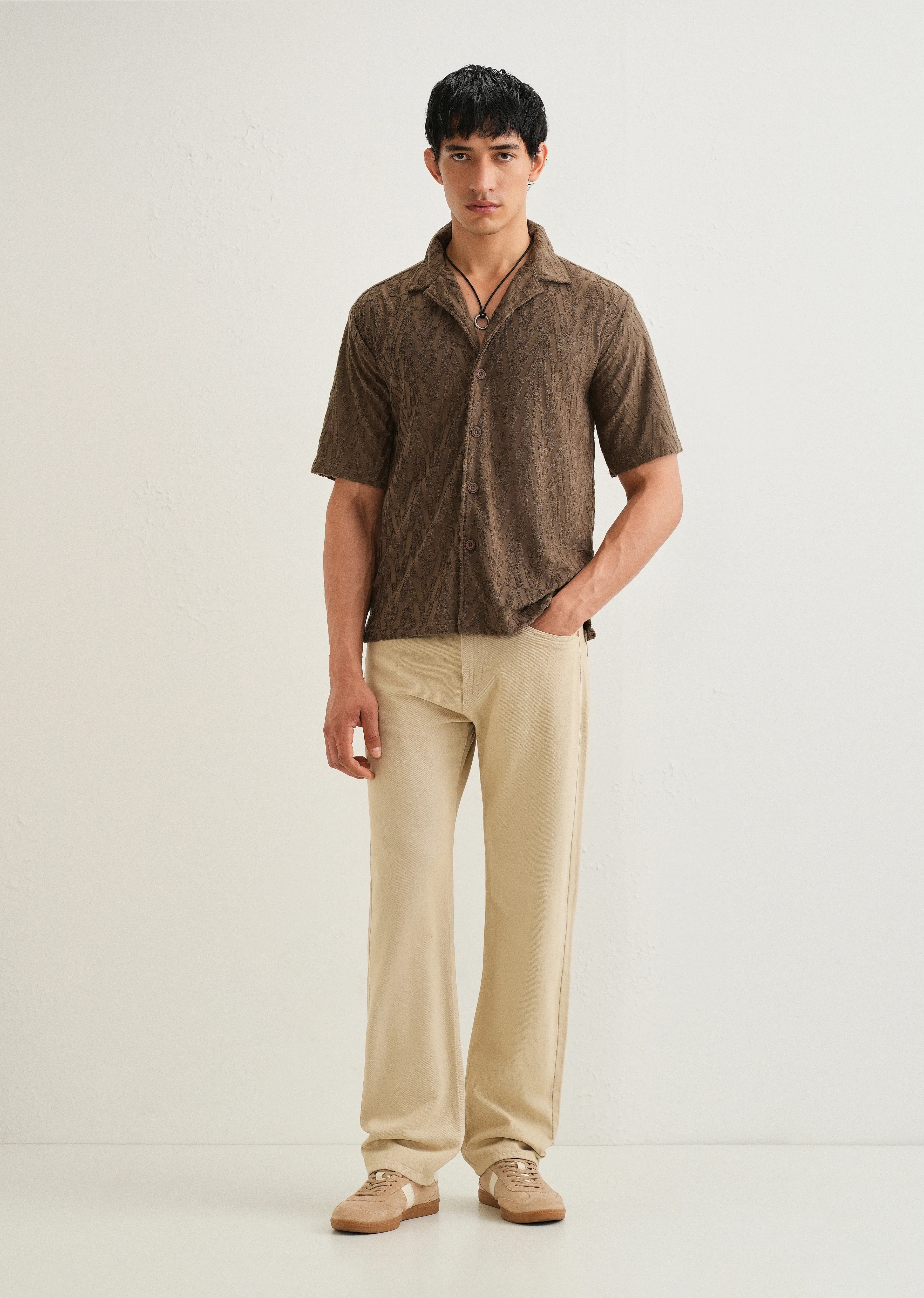 Brown Jacquard Knitted Shirt - Image 6
