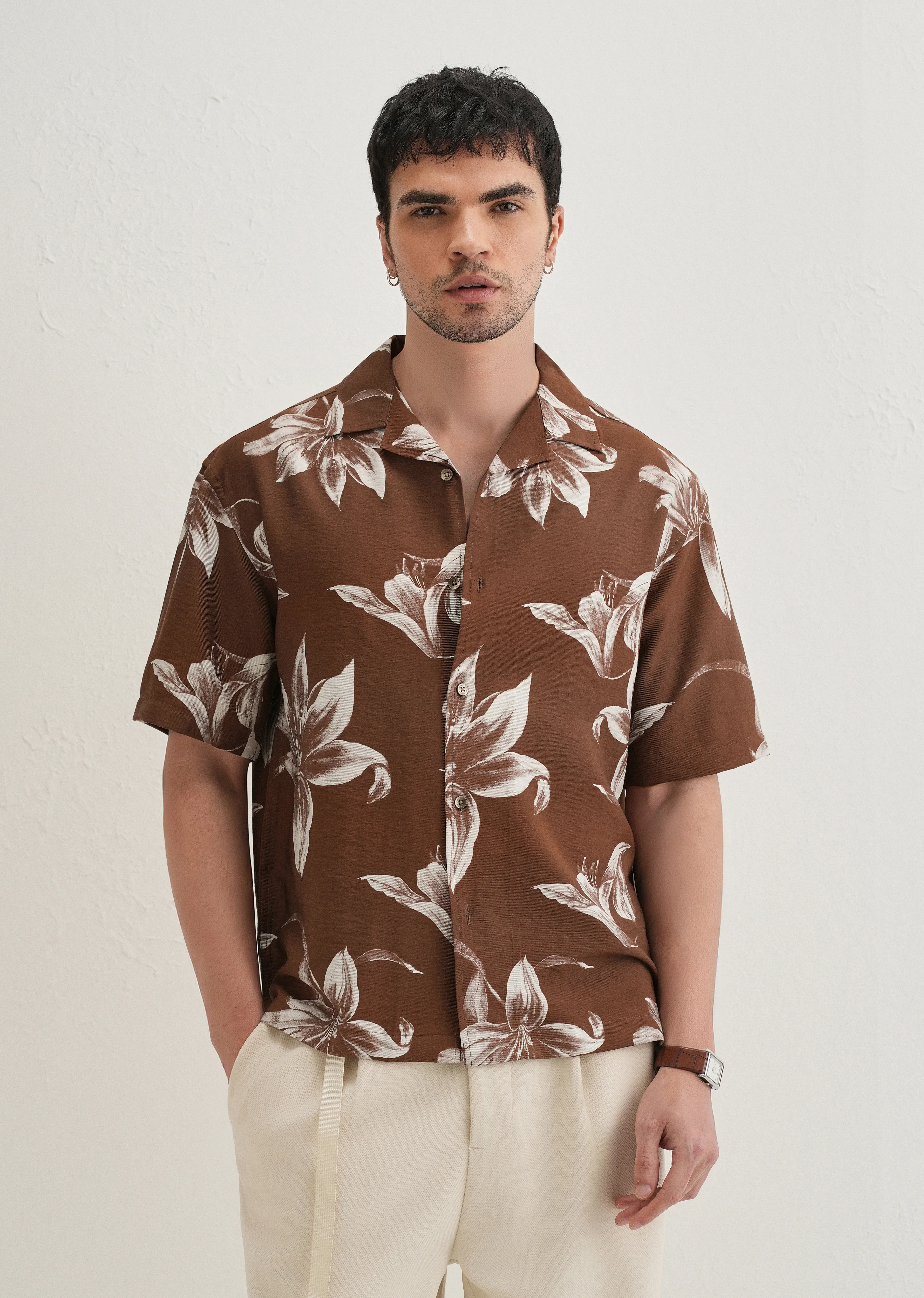 Brown Lily Floral Printed Shirt - Image 3