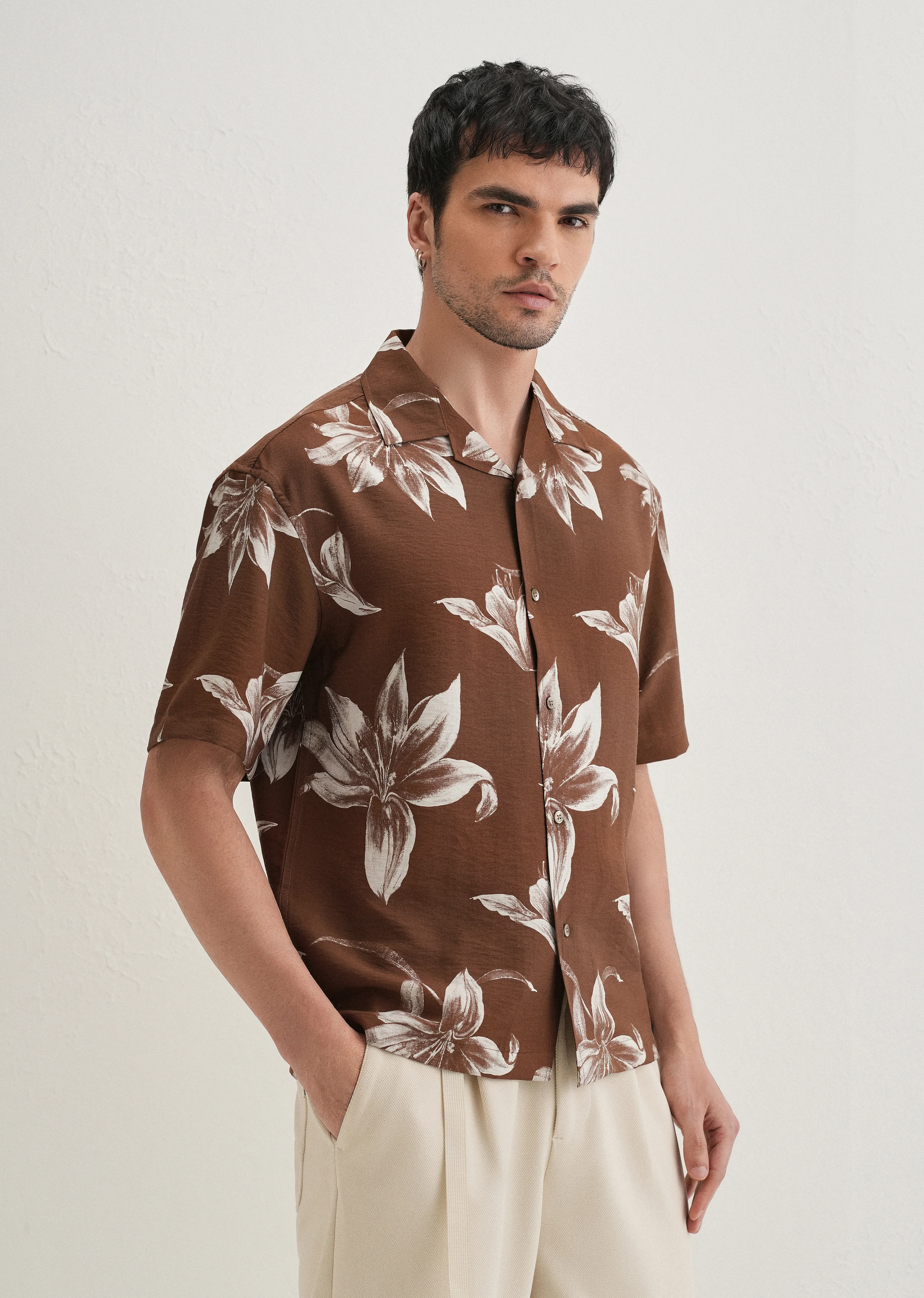 Brown Lily Floral Printed Shirt - Image 4