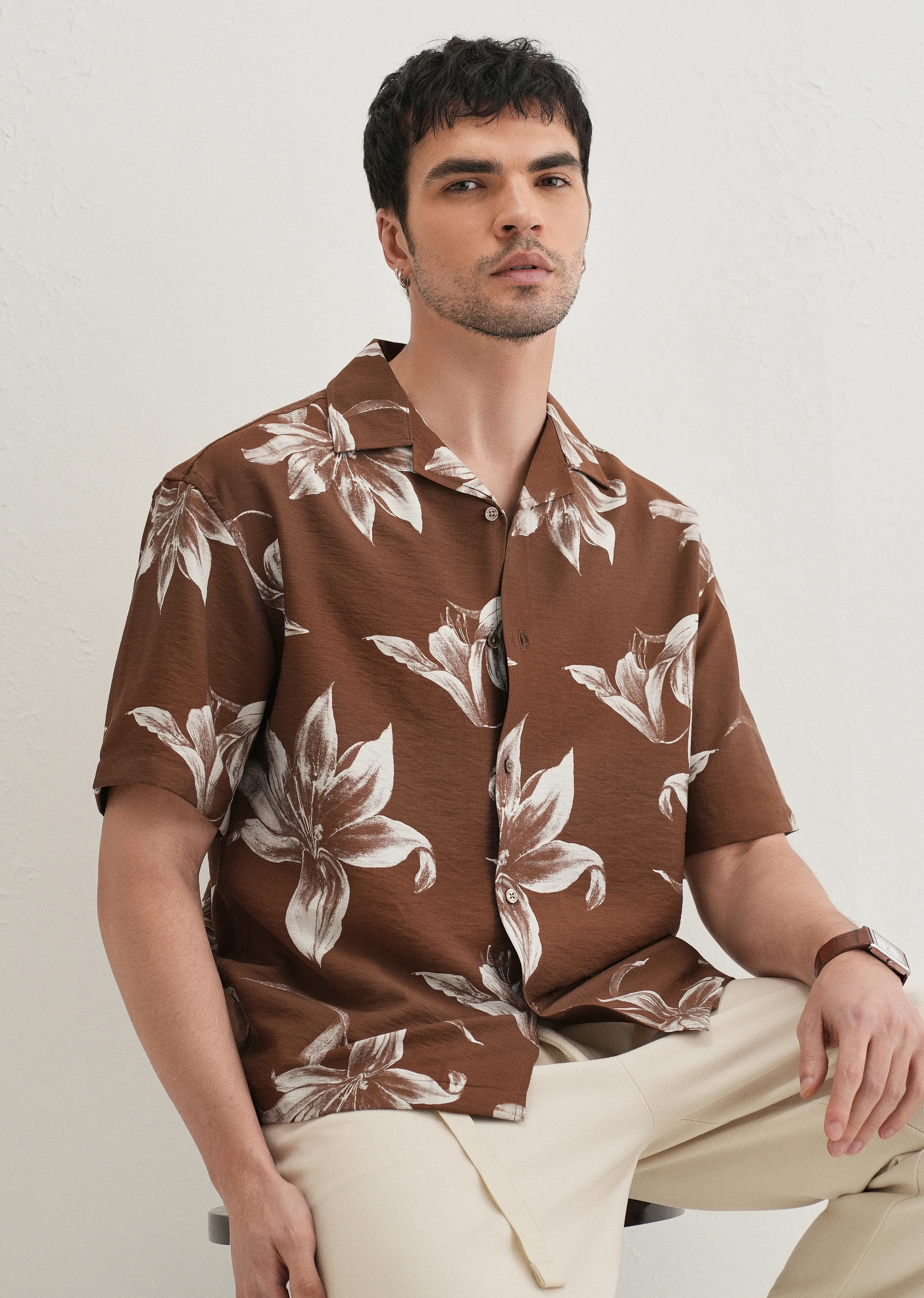 Brown Lily Floral Printed Shirt - Image 7