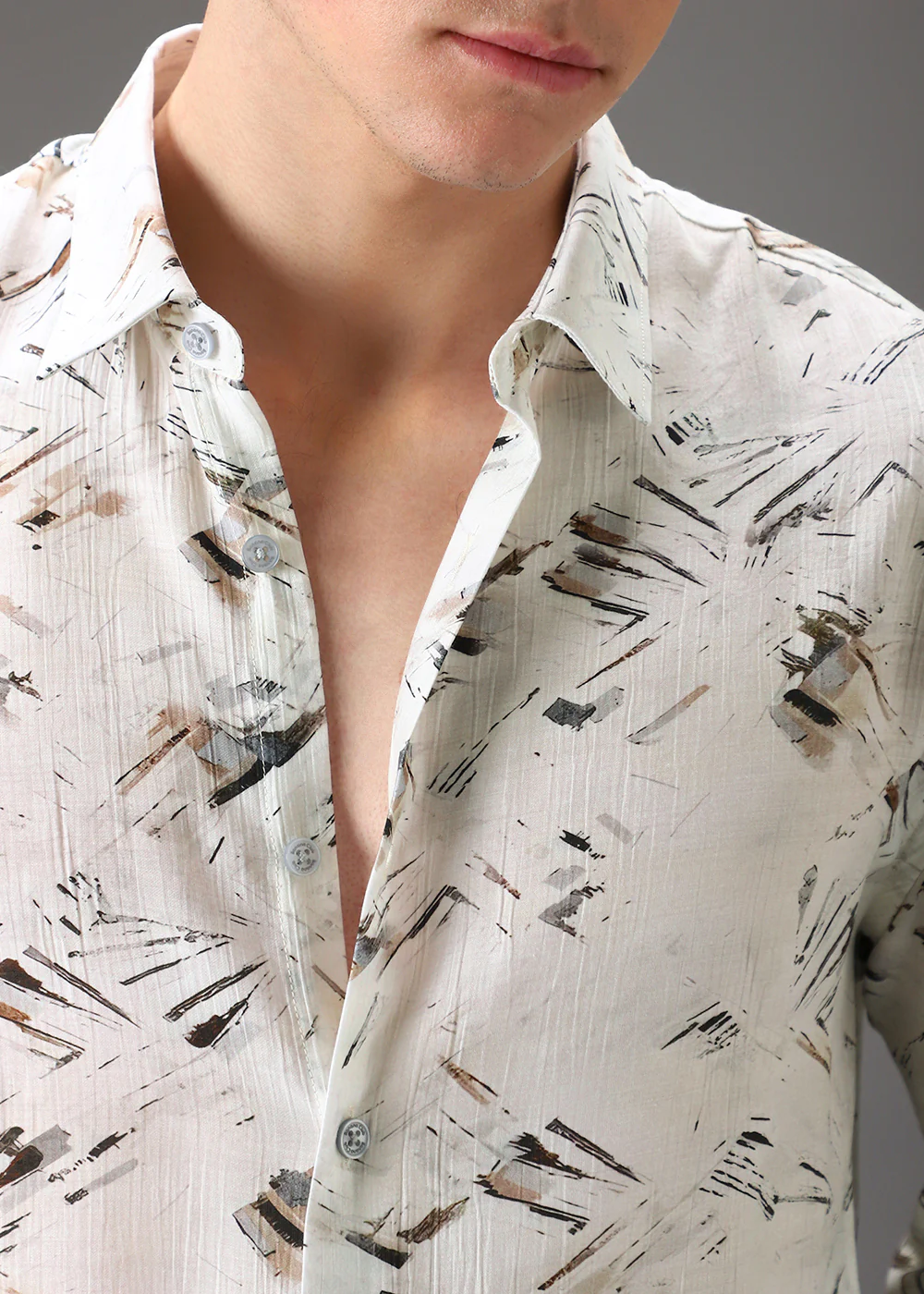Brown Linear Crushed Printed Shirt - Image 2