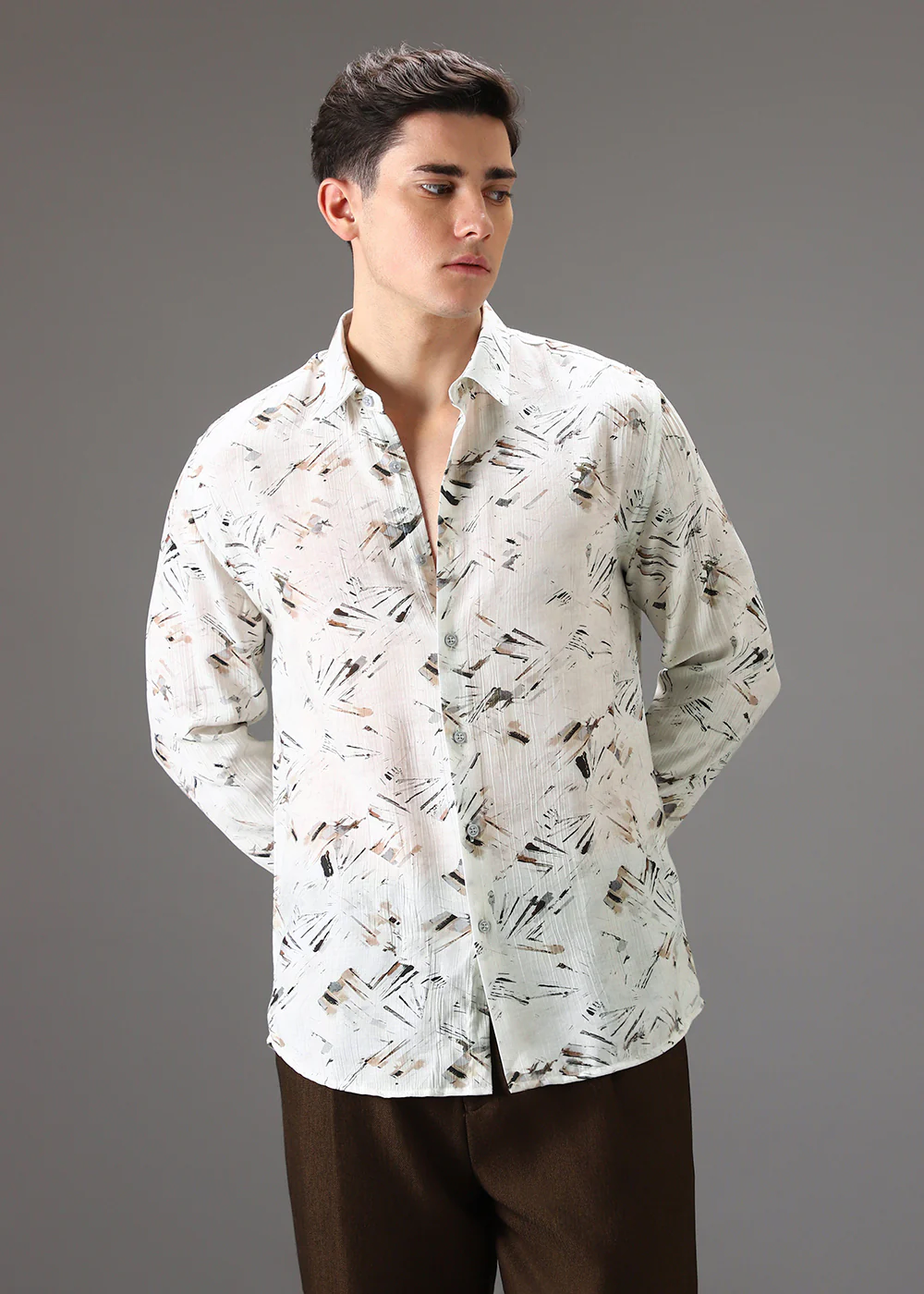 Brown Linear Crushed Printed Shirt - Image 3