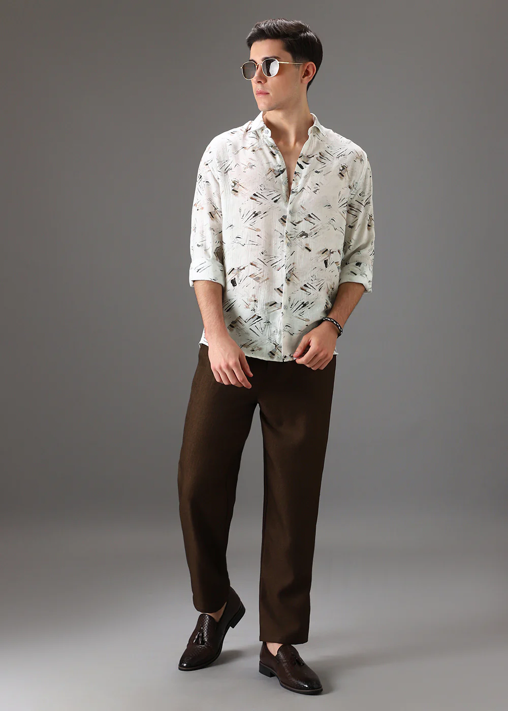 Brown Linear Crushed Printed Shirt - Image 6