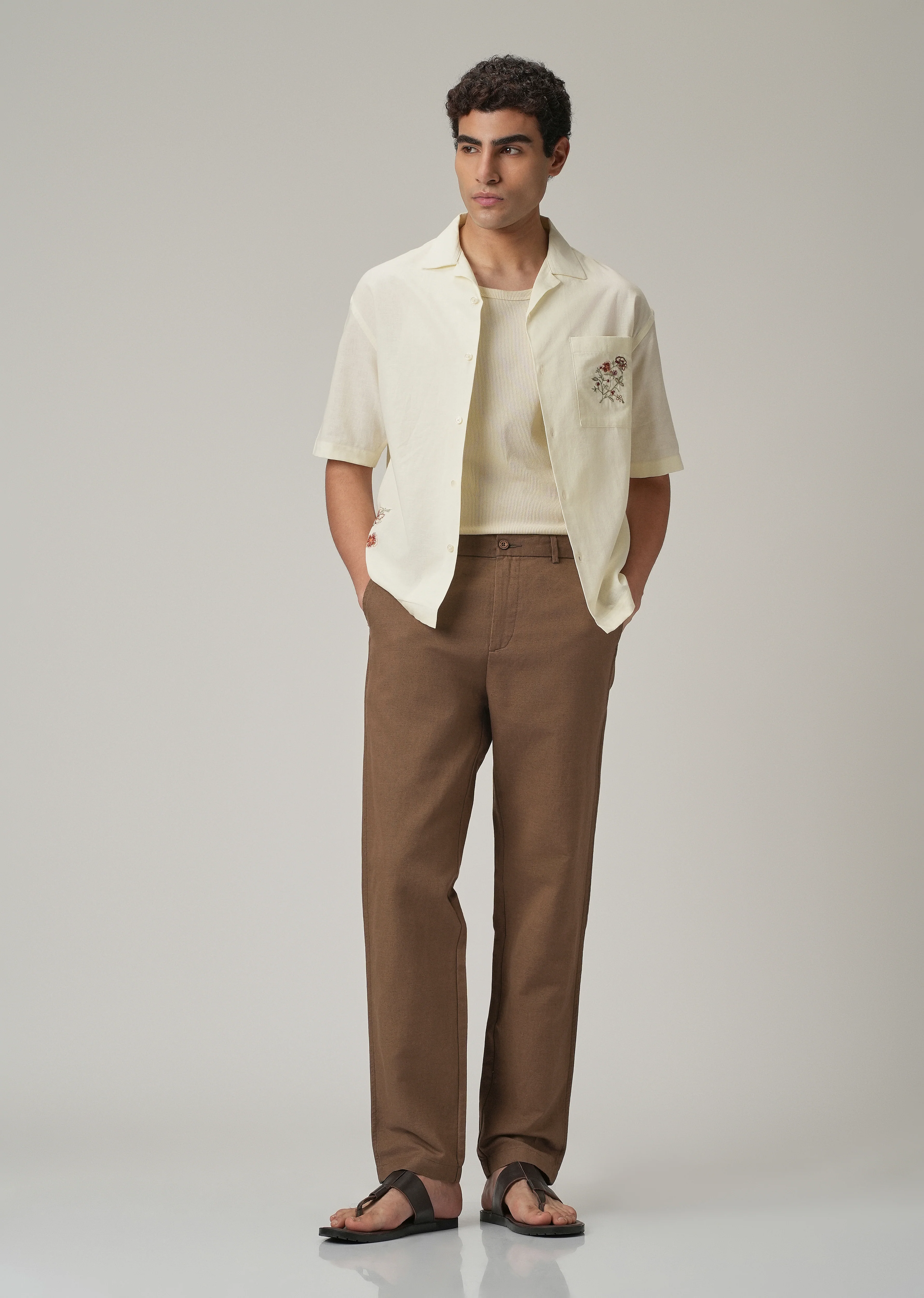 Brown Linen Relaxed Fit Trouser - Image 6