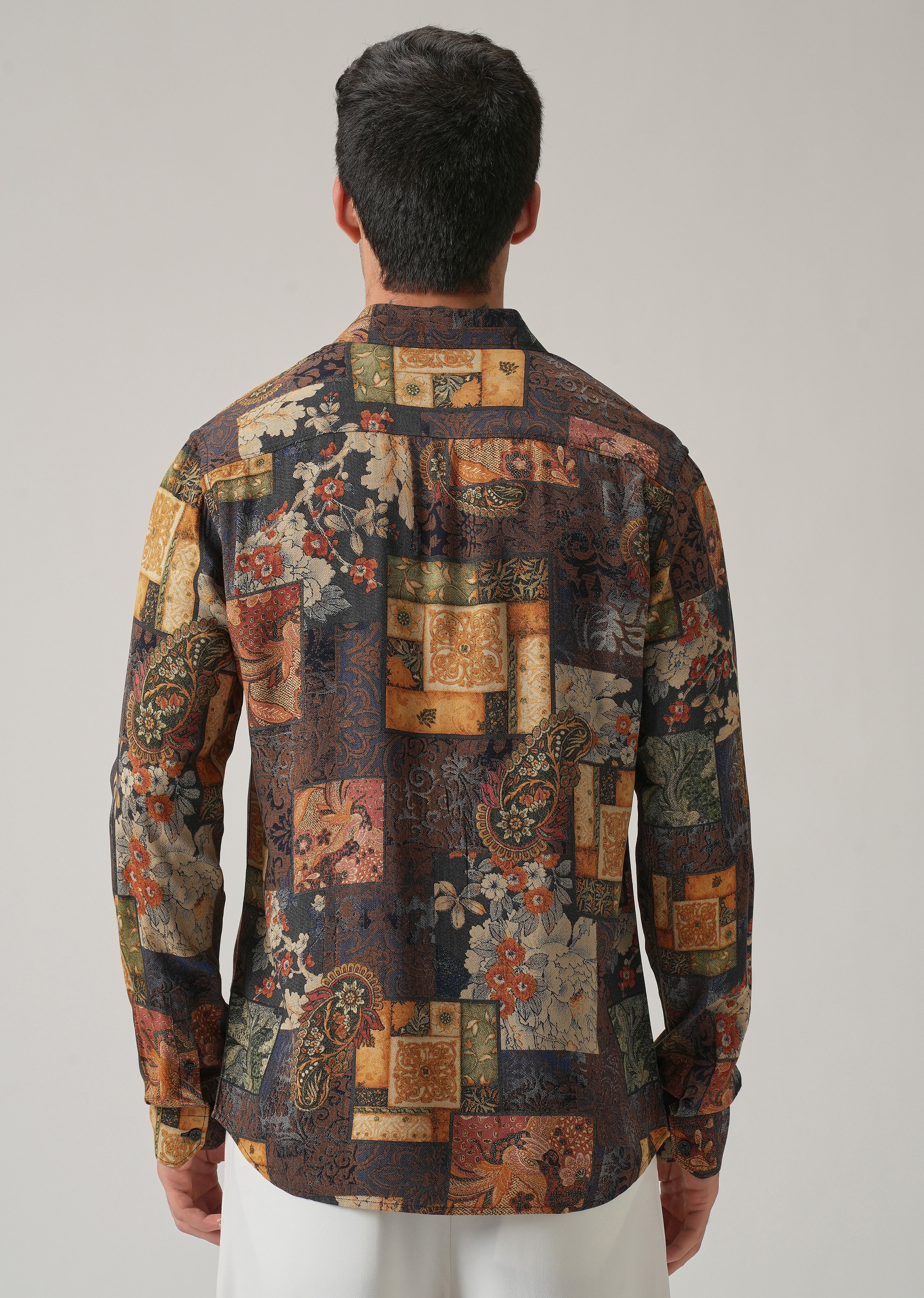 Brown Mosaic Print Feather Shirt - Image 2