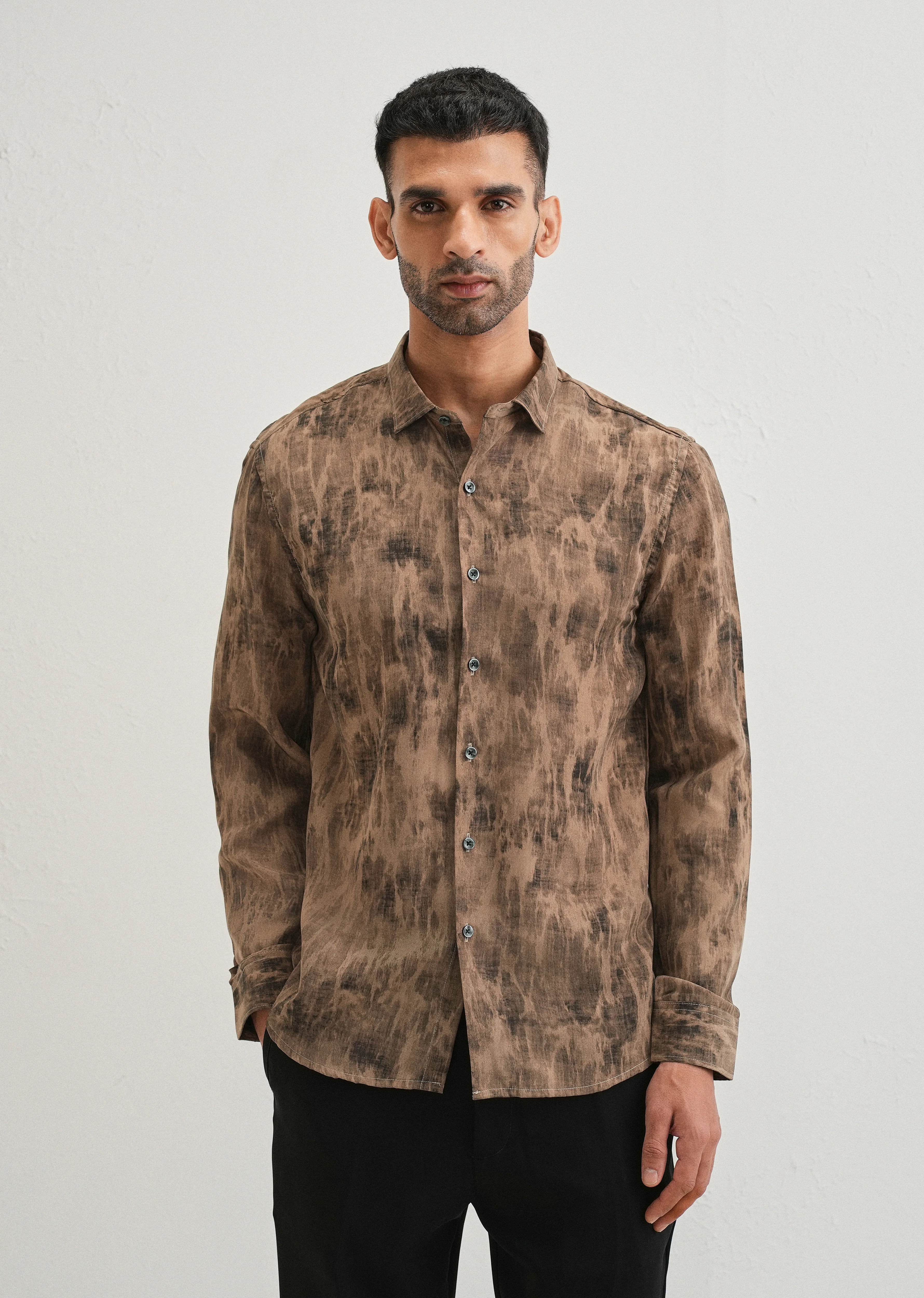 Brown Multi Tone Abstract Printed Shirt - Image 3