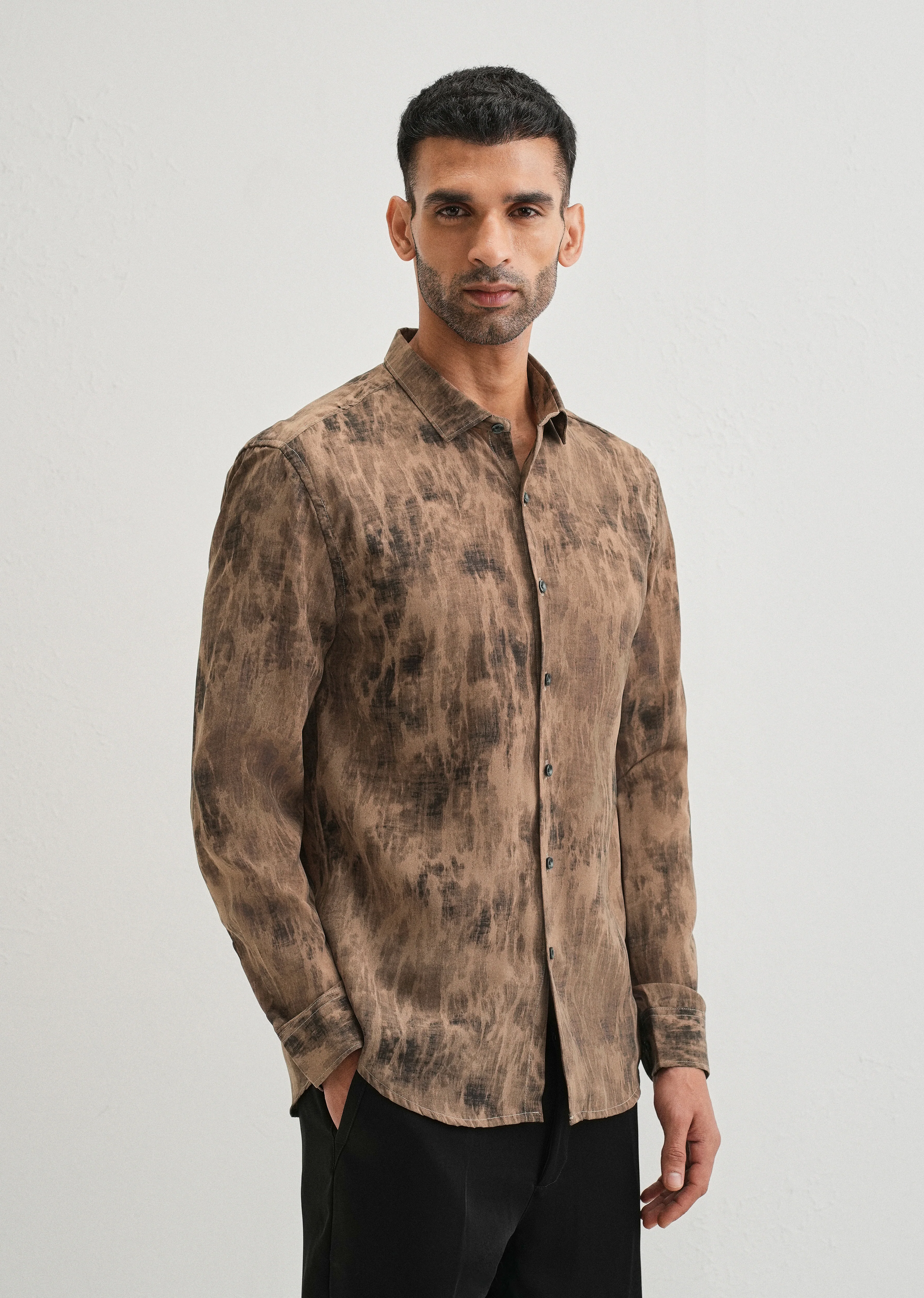 Brown Multi Tone Abstract Printed Shirt - Image 4