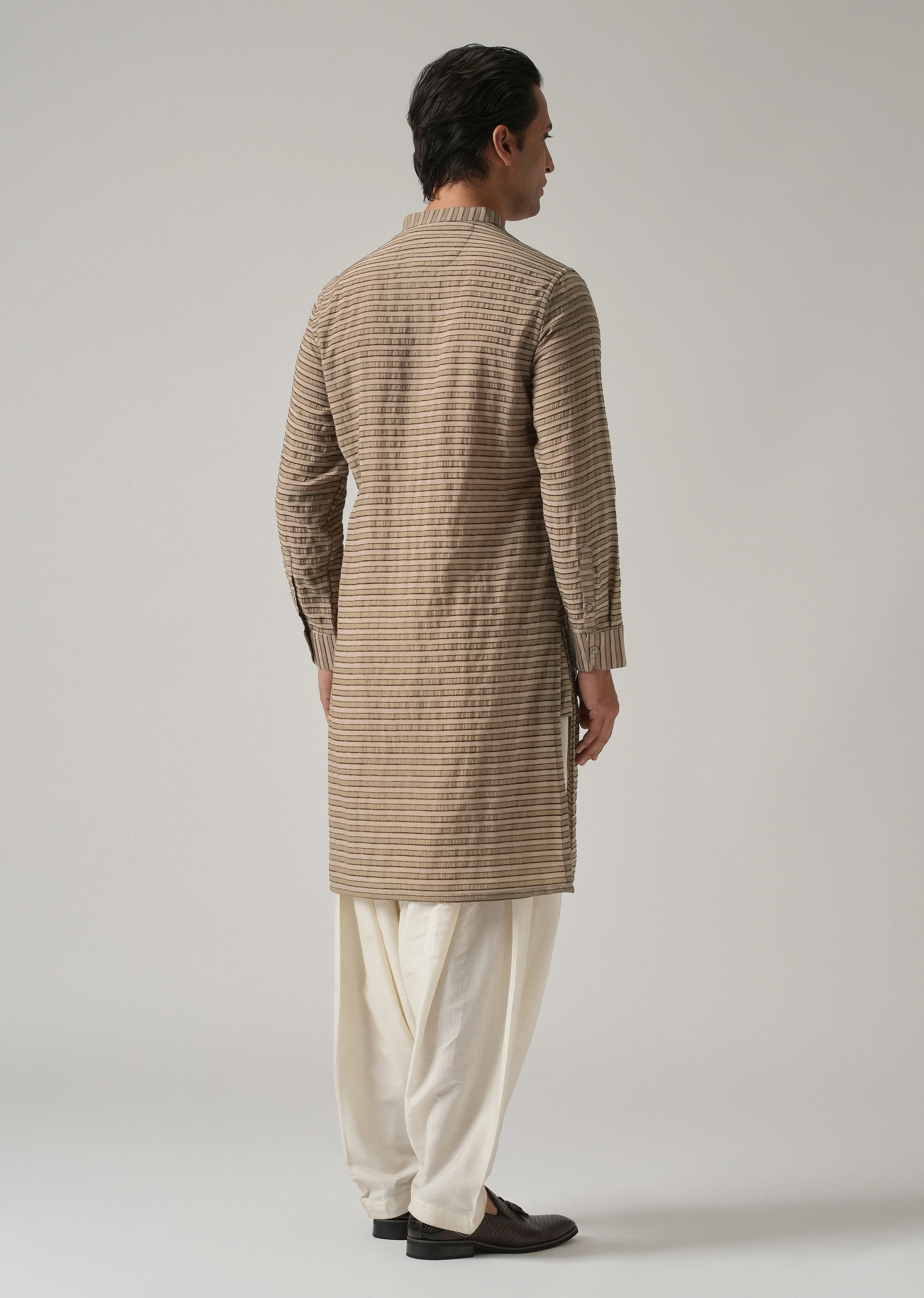 Brown Nylon Pin Stripe Kurta - Image 2